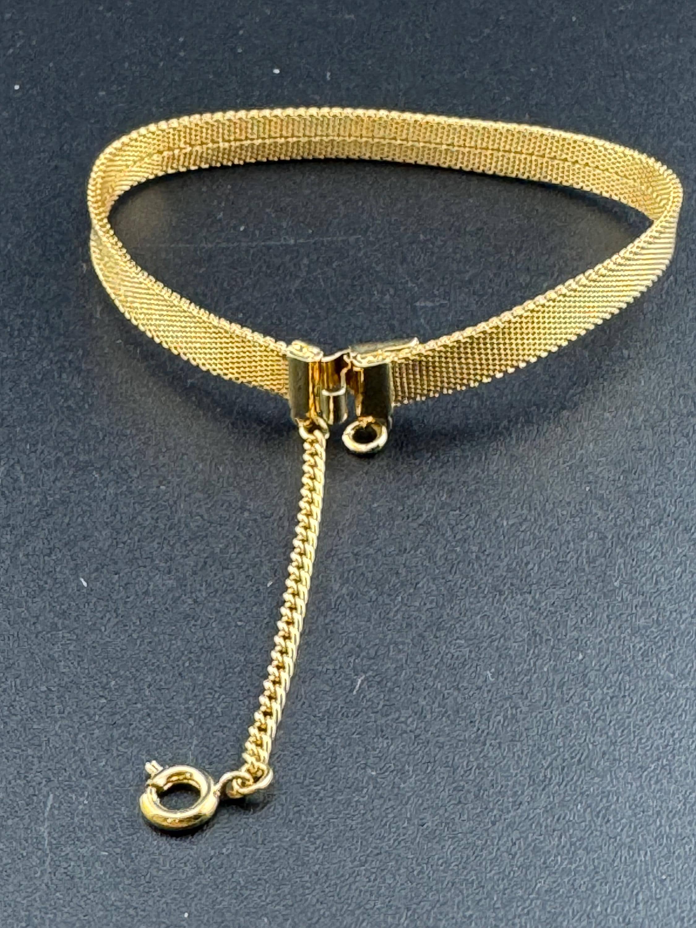 Vintage dainty fine gold plated modernist 6mm slim flat mesh bangle bracelet 18.5cm