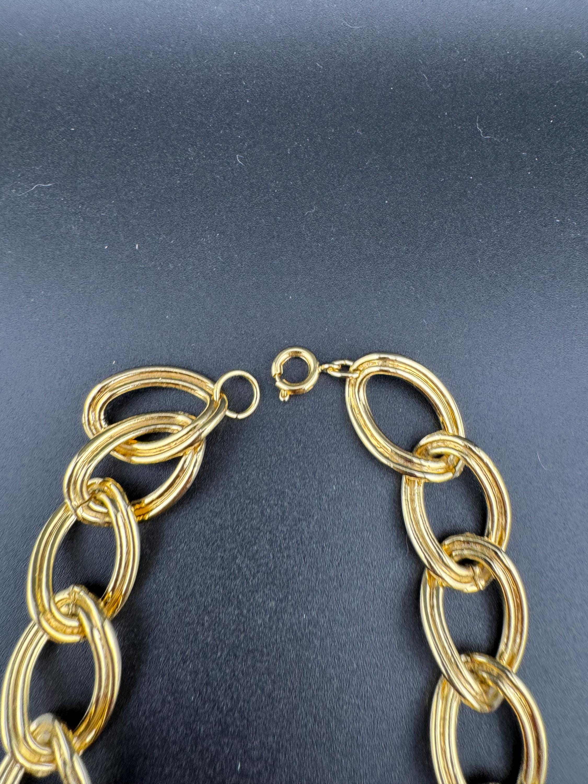 Vintage Gold Tone Curb Chain Choker Necklace with Black Cabochons