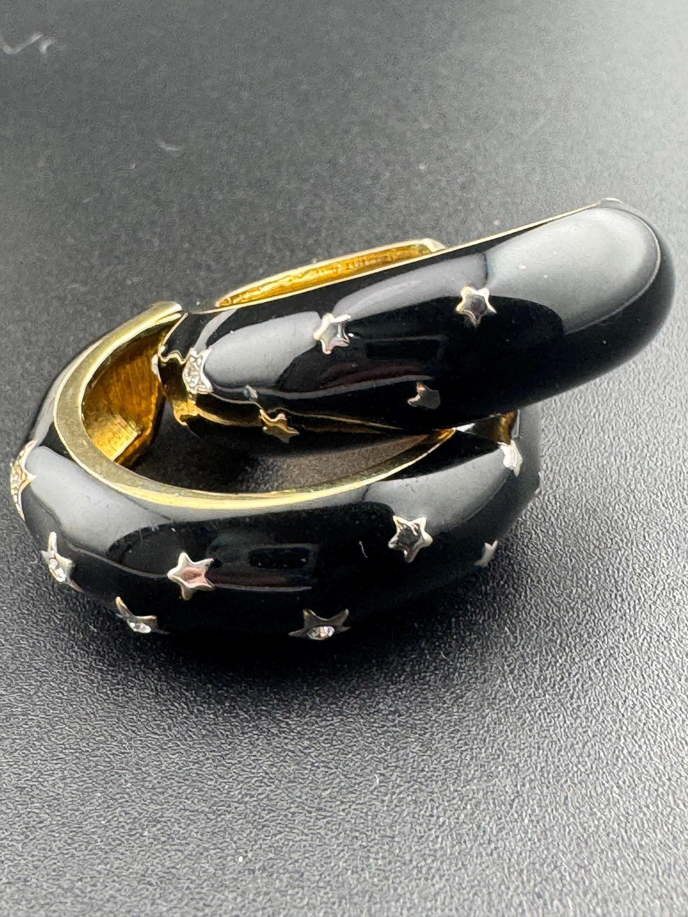 Y2K Black enamel stars with clear diamanté Earrings hoop studs earrings for pierced ears