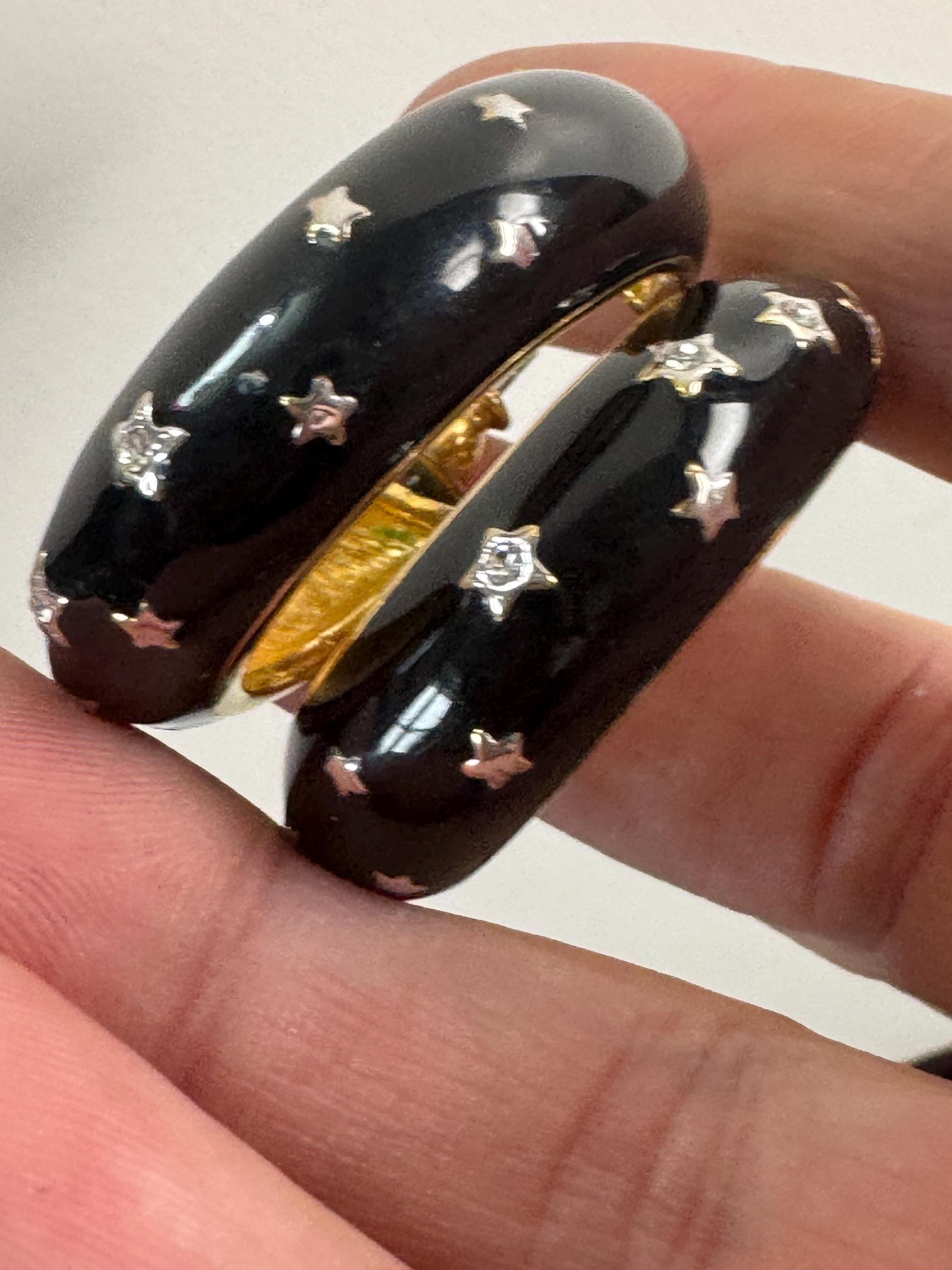 Y2K Black enamel stars with clear diamanté Earrings hoop studs earrings for pierced ears