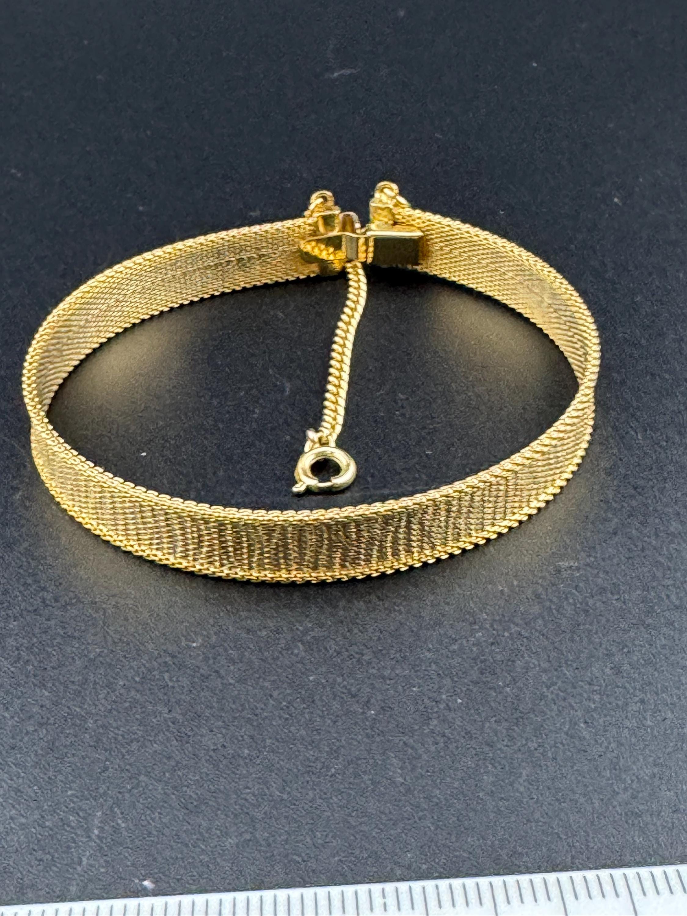 Vintage dainty fine gold plated modernist slim flat textured mesh bangle bracelet 19cm x 8mm