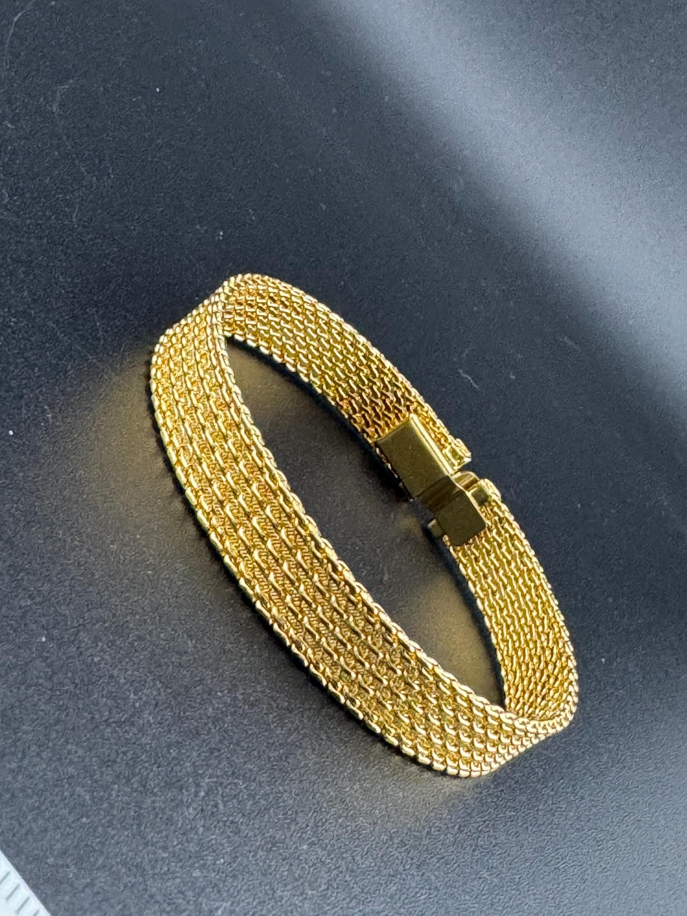 Vintage gold plated modernist slim flat textured mesh bangle bracelet 19cm x 1cm