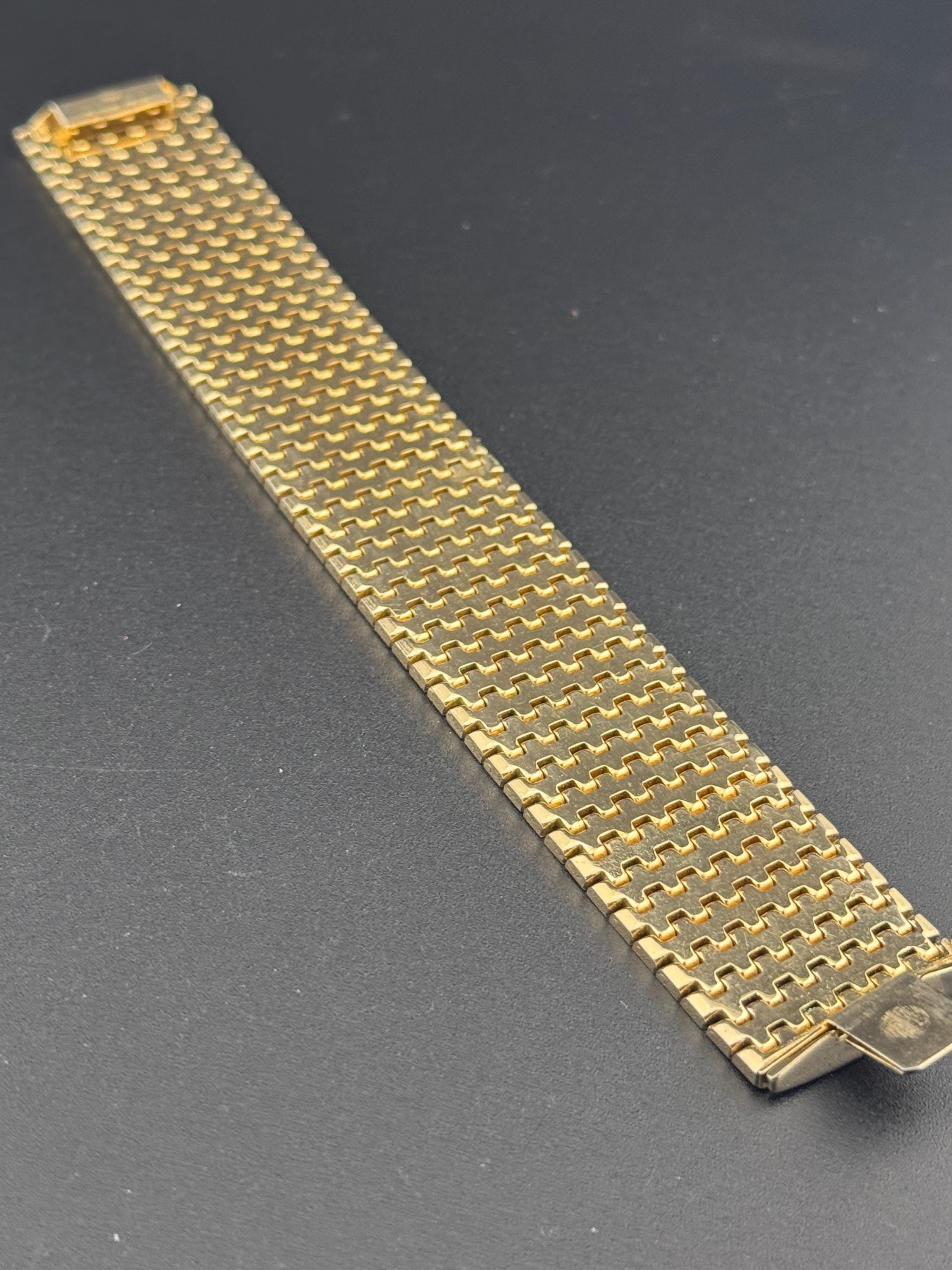 1970s articulated flat stamped Italy plaque gold plated cuff wrap bracelet 18.5cm long x 26mm Italian good condition