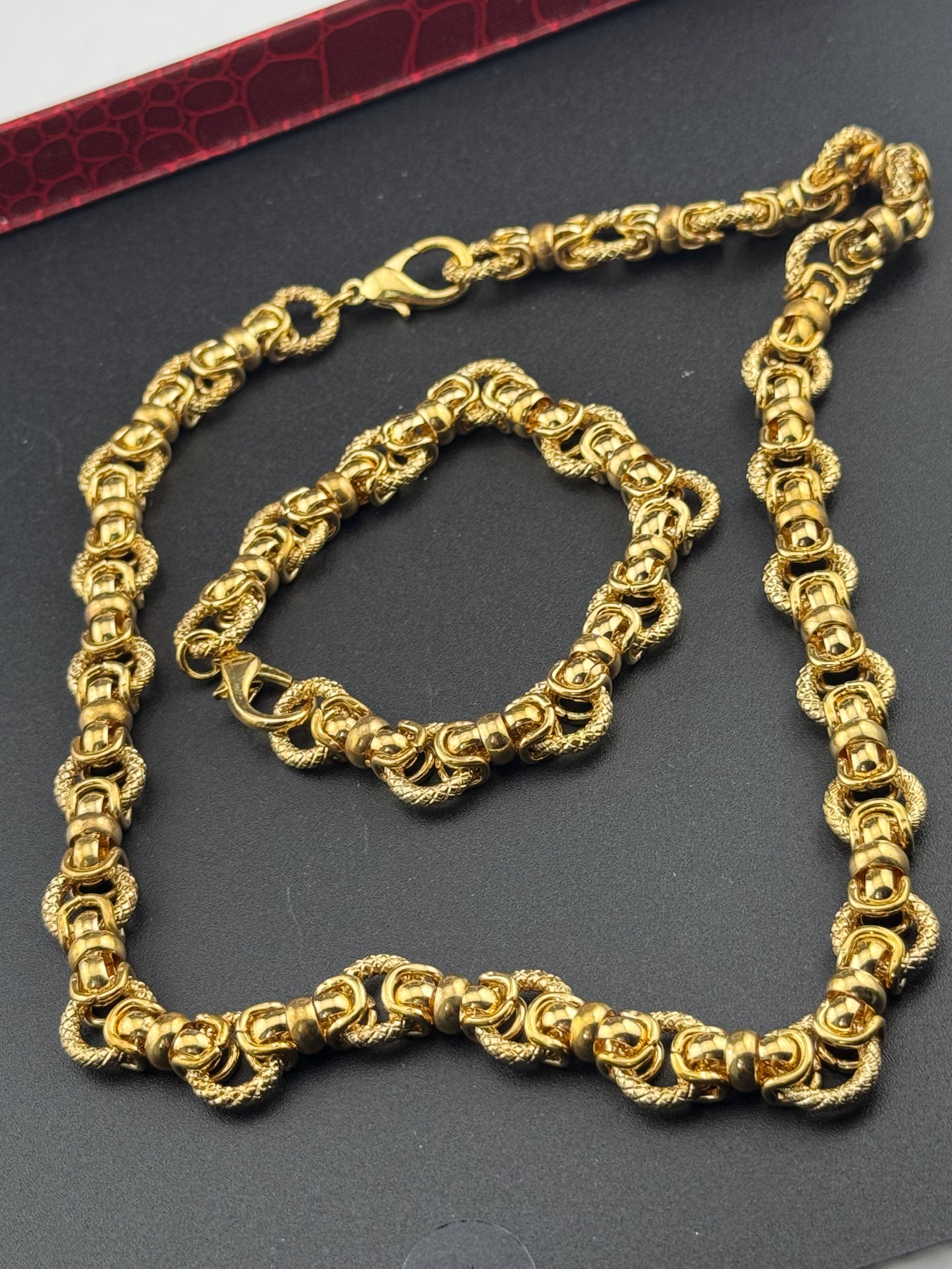 Retro 1980s Carlo Orsini boxed gold plated  ornate fancy link chunky necklace and matching bracelet jewellery set
