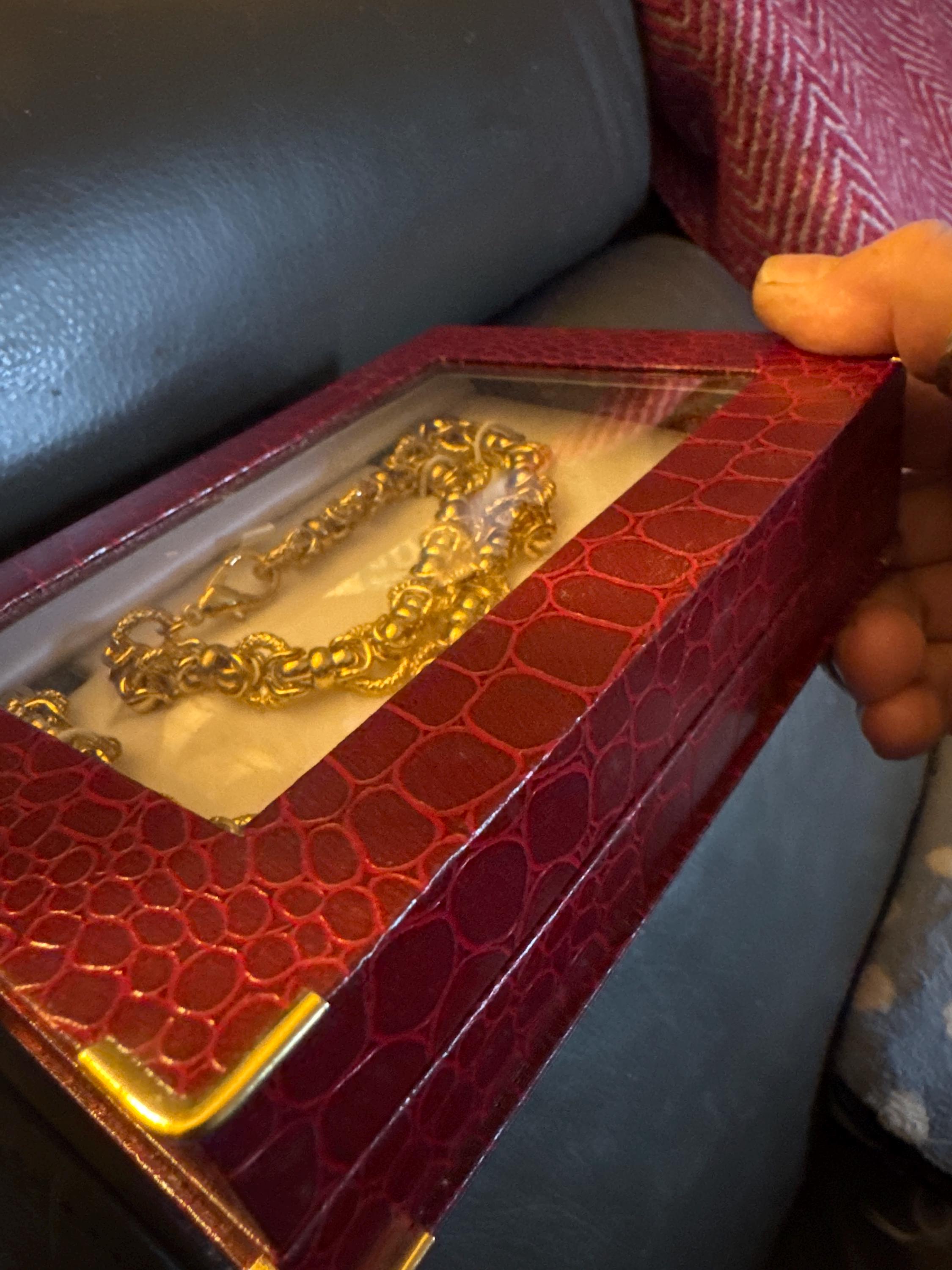 Retro 1980s Carlo Orsini boxed gold plated  ornate fancy link chunky necklace and matching bracelet jewellery set