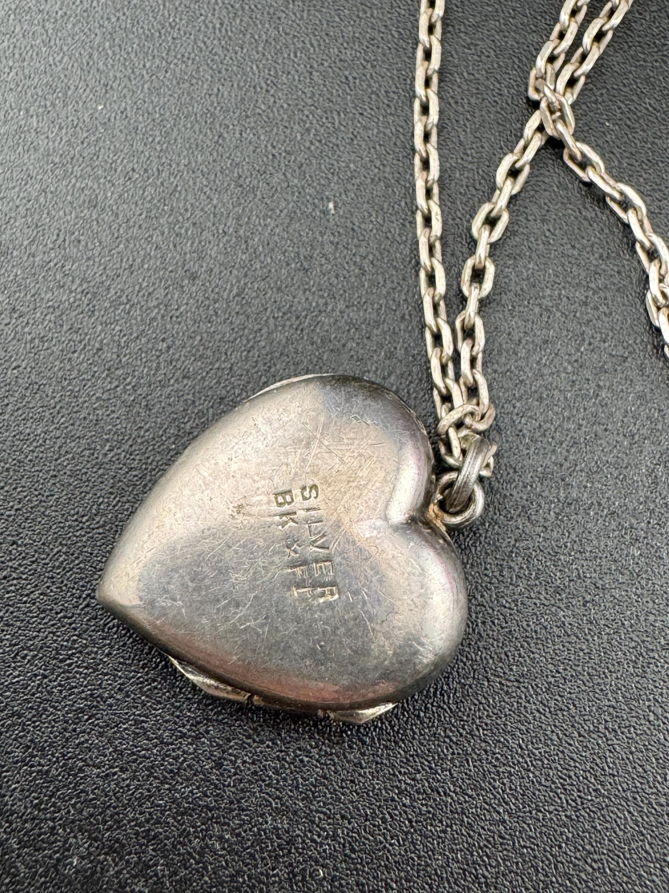 Vintage small heart silver photo Locket with engraved design, memorial keepsake stamped on a 925 silver chain