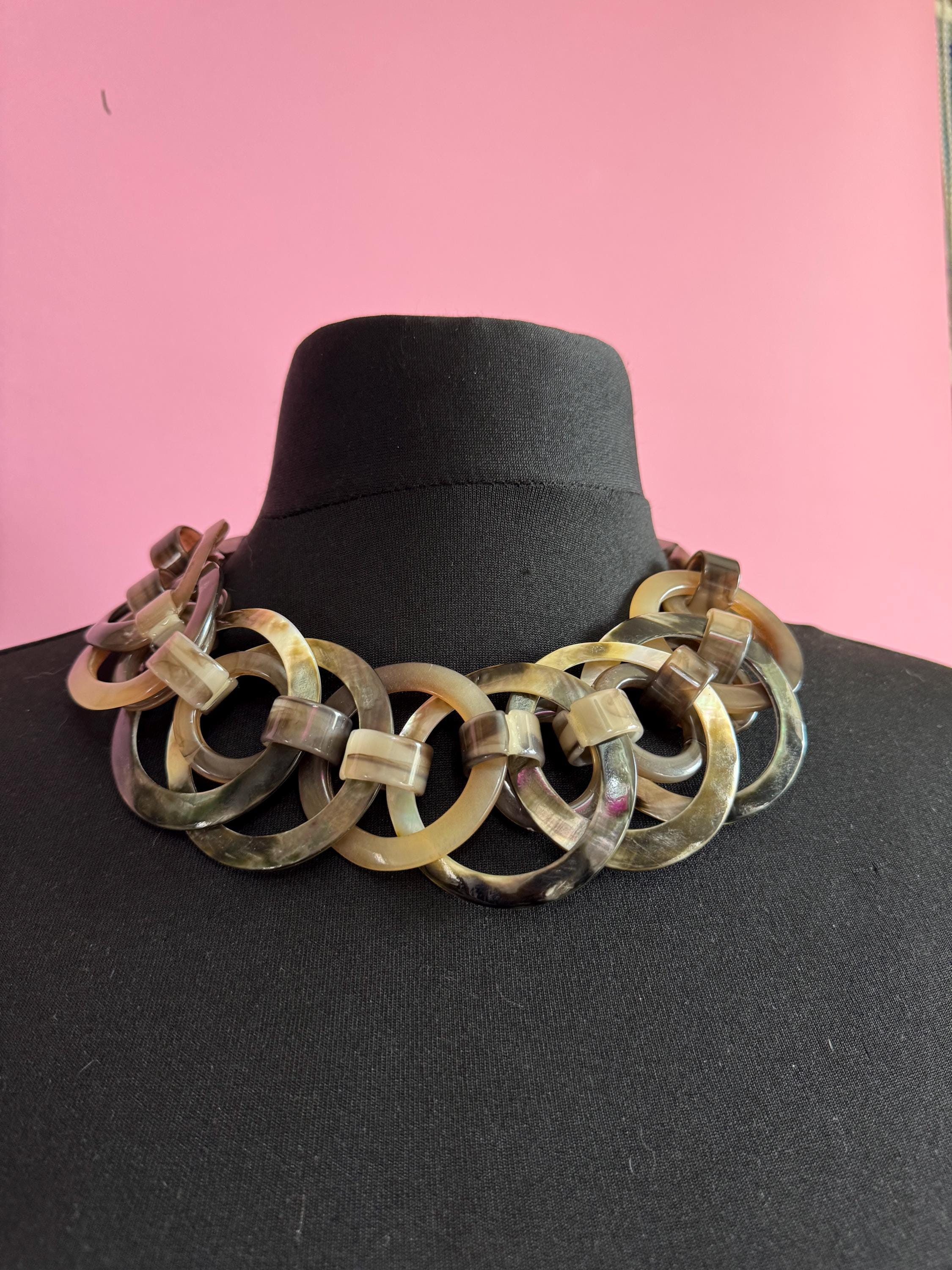 retro mother of pearl MOP Natural shell loops oversized choker necklace 47-53cm long summer nautical boho
