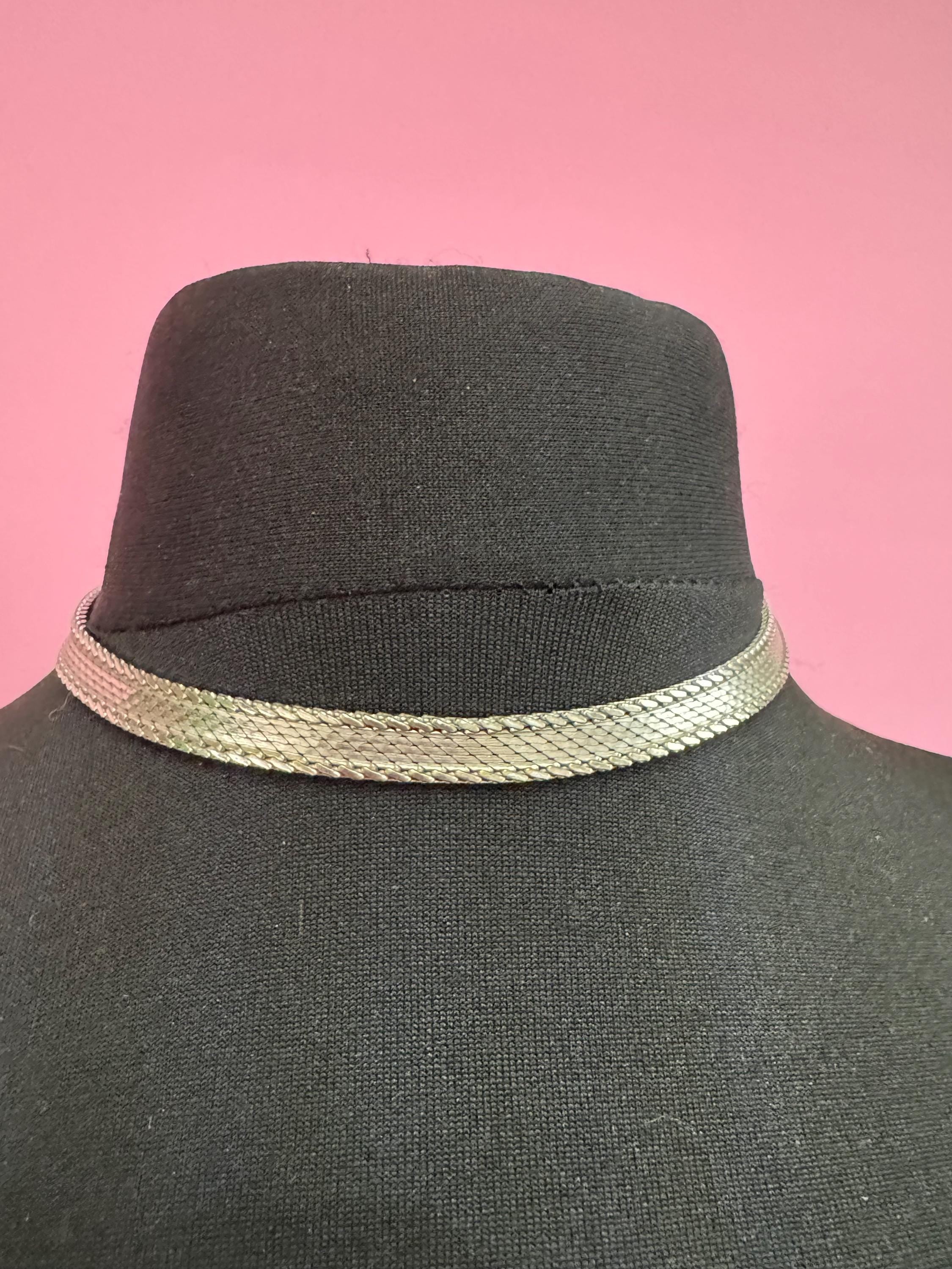 1968 signed GROSSE Germany silver tone woven choker necklace Designer 41cm