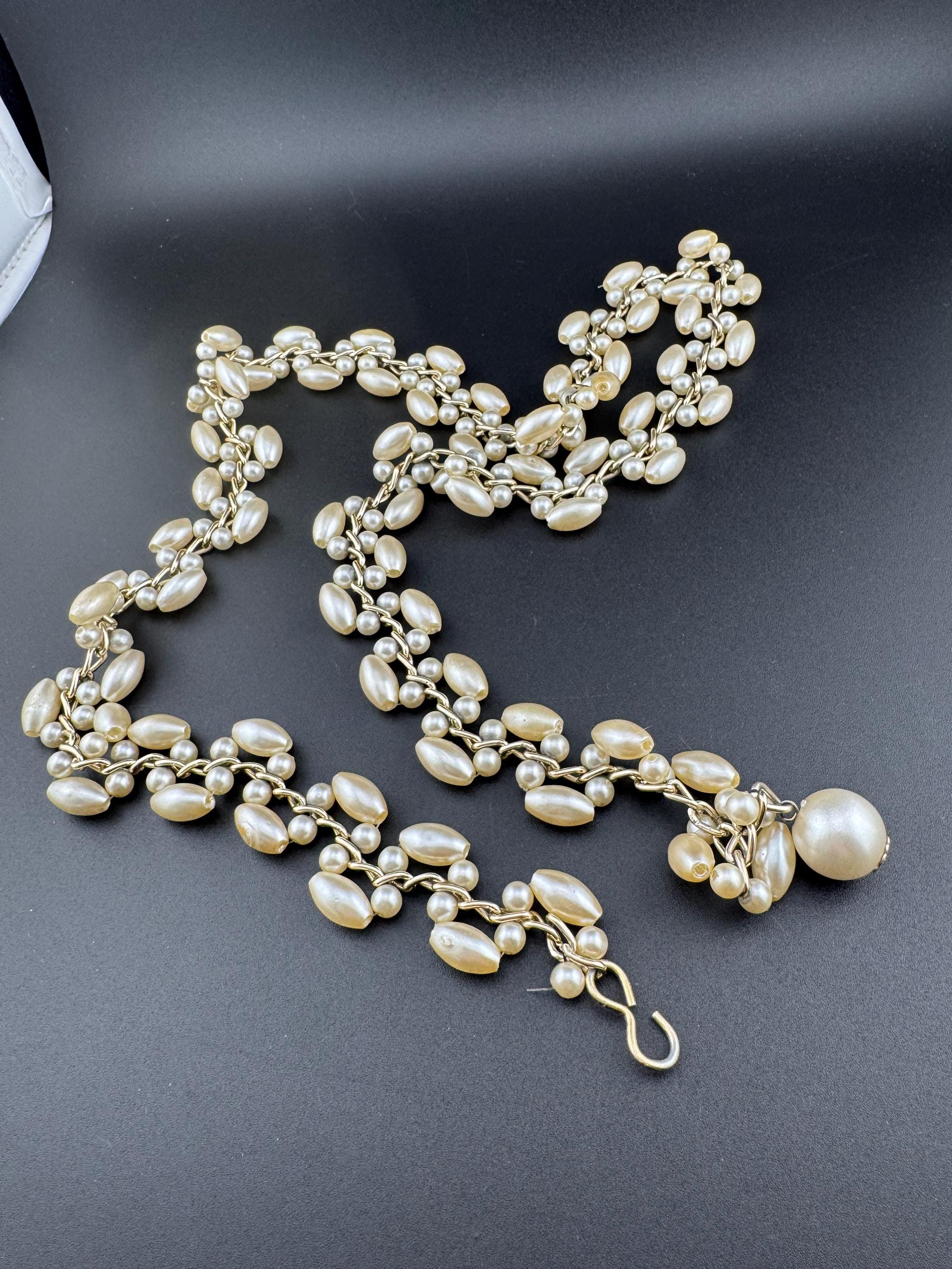 90cm usable length  Retro Ladies faux pearl gold tone beaded fashion chain belt