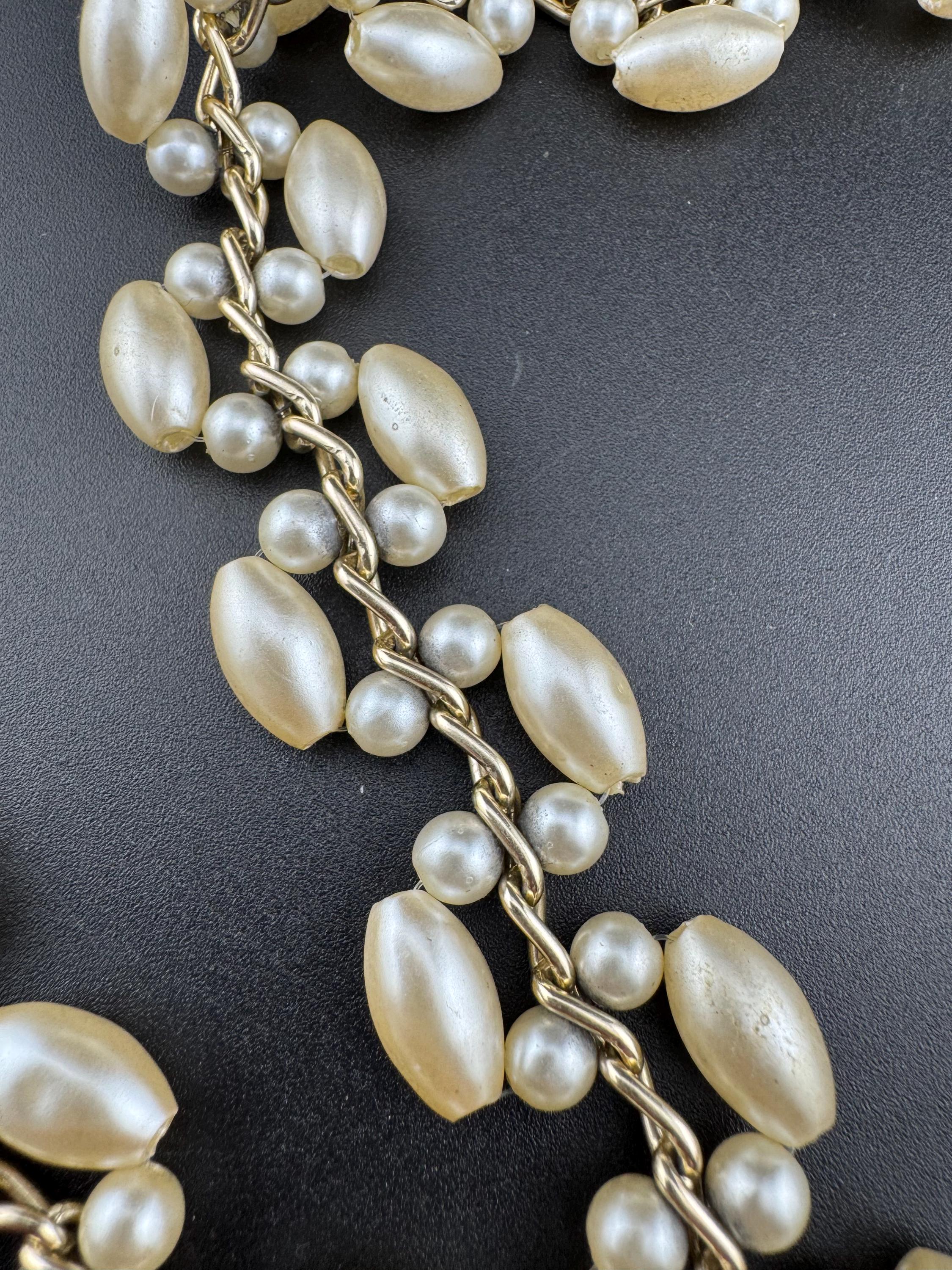 90cm usable length  Retro Ladies faux pearl gold tone beaded fashion chain belt