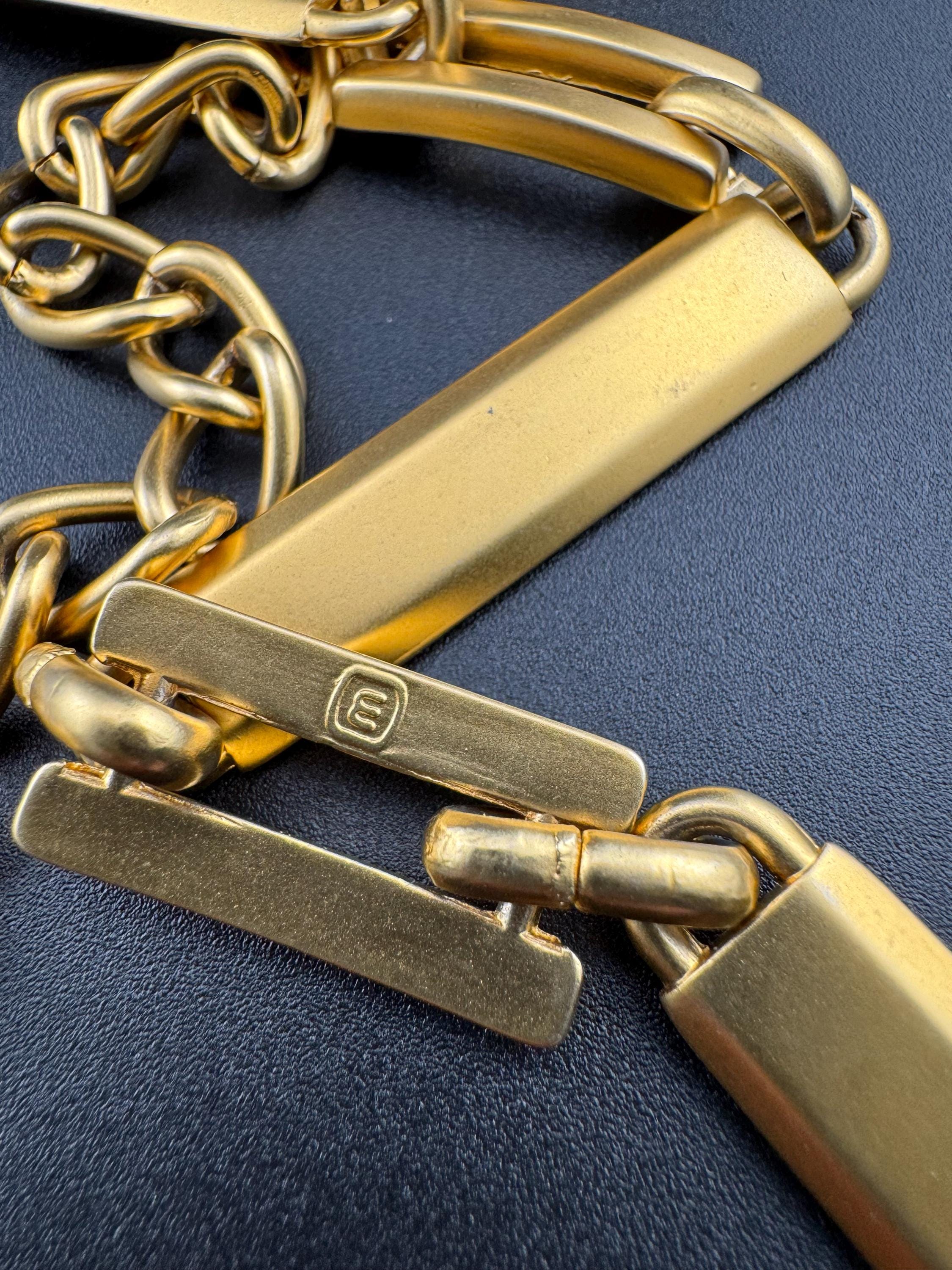 Signed retro Matt gold tone heavy chain link adjustable fashion bar belt 75-89cm
