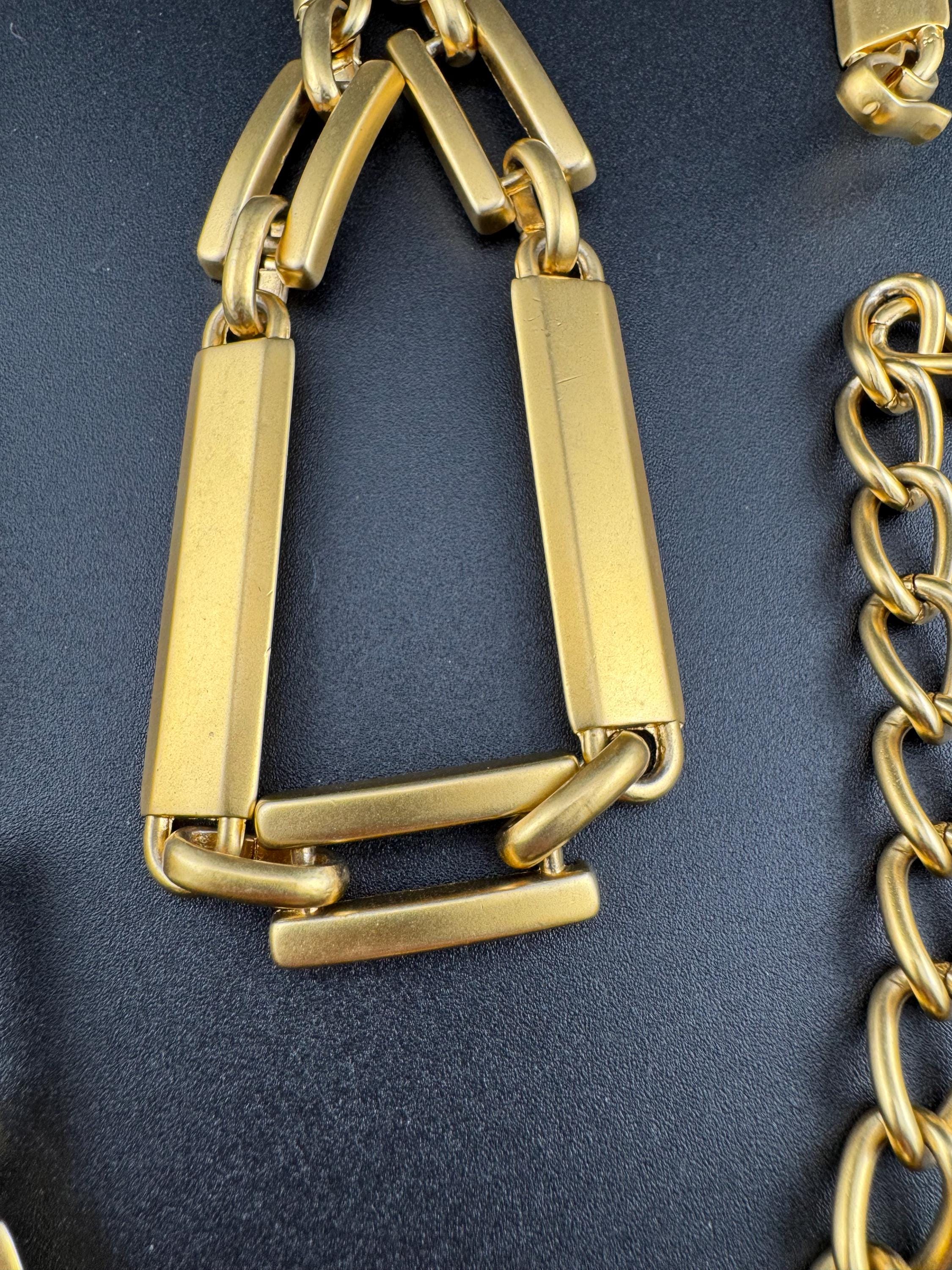 Signed retro Matt gold tone heavy chain link adjustable fashion bar belt 75-89cm