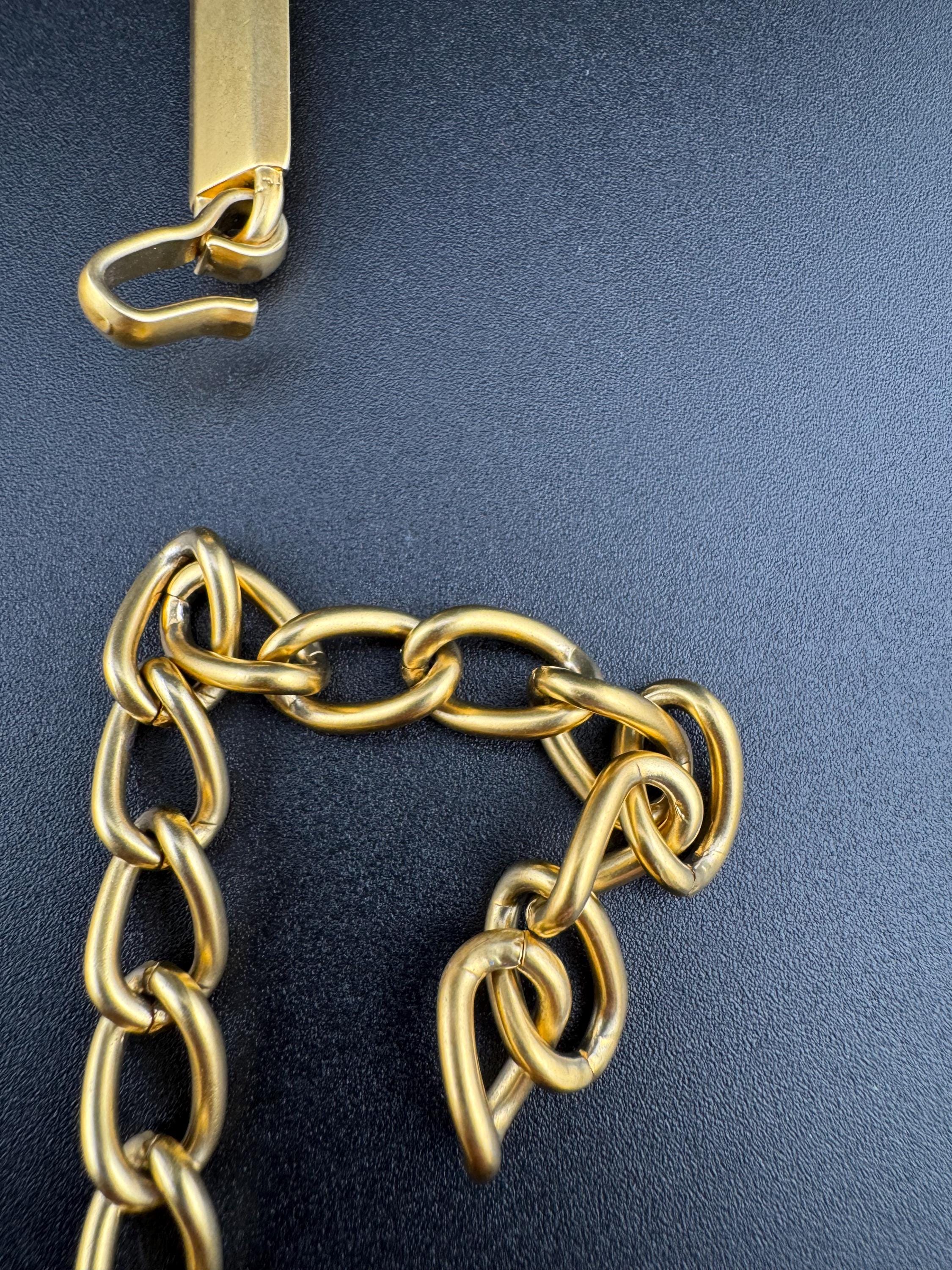Signed retro Matt gold tone heavy chain link adjustable fashion bar belt 75-89cm