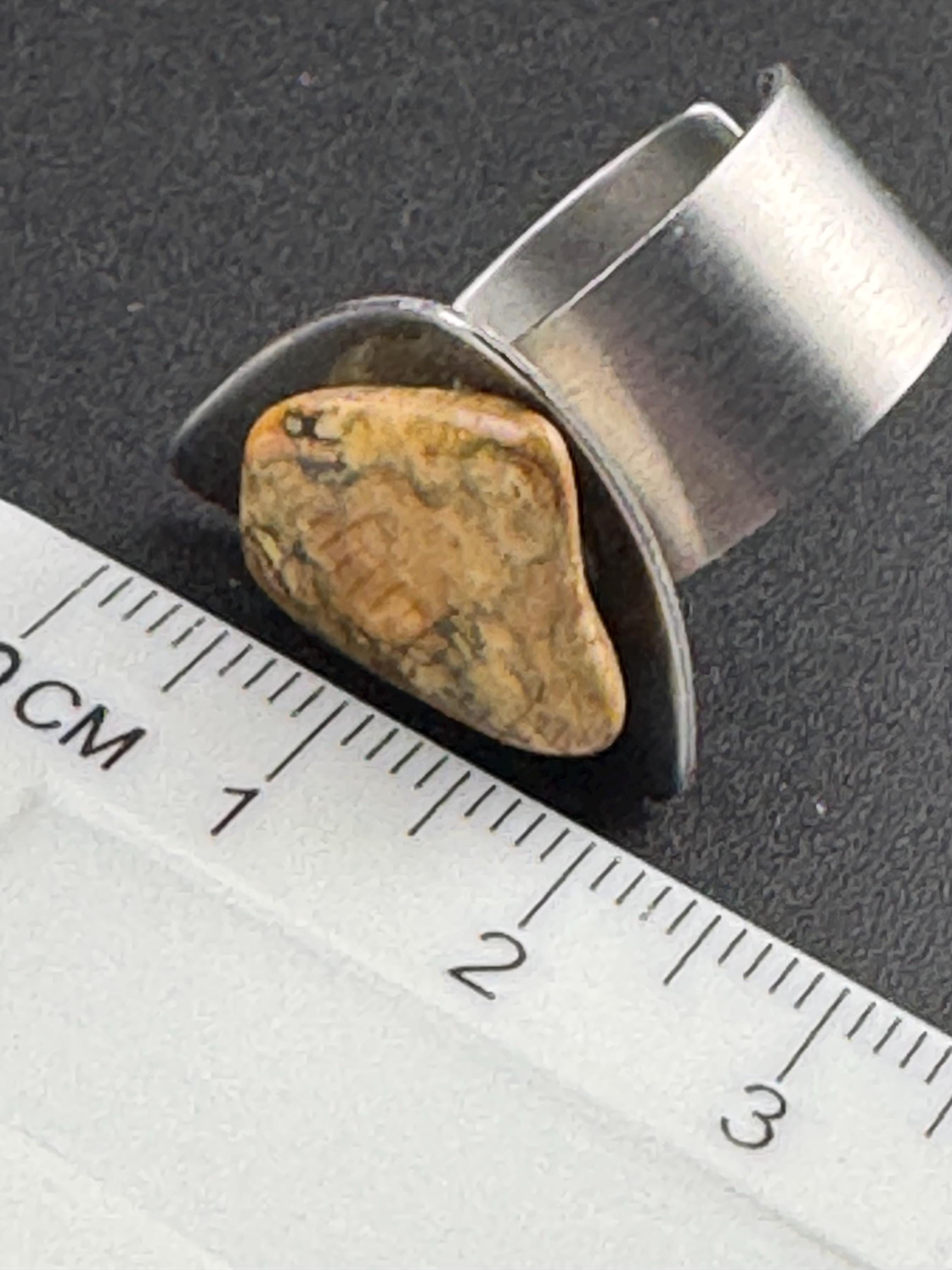 1970s vintage modernist stainless steel brown gemstone adjustable ring