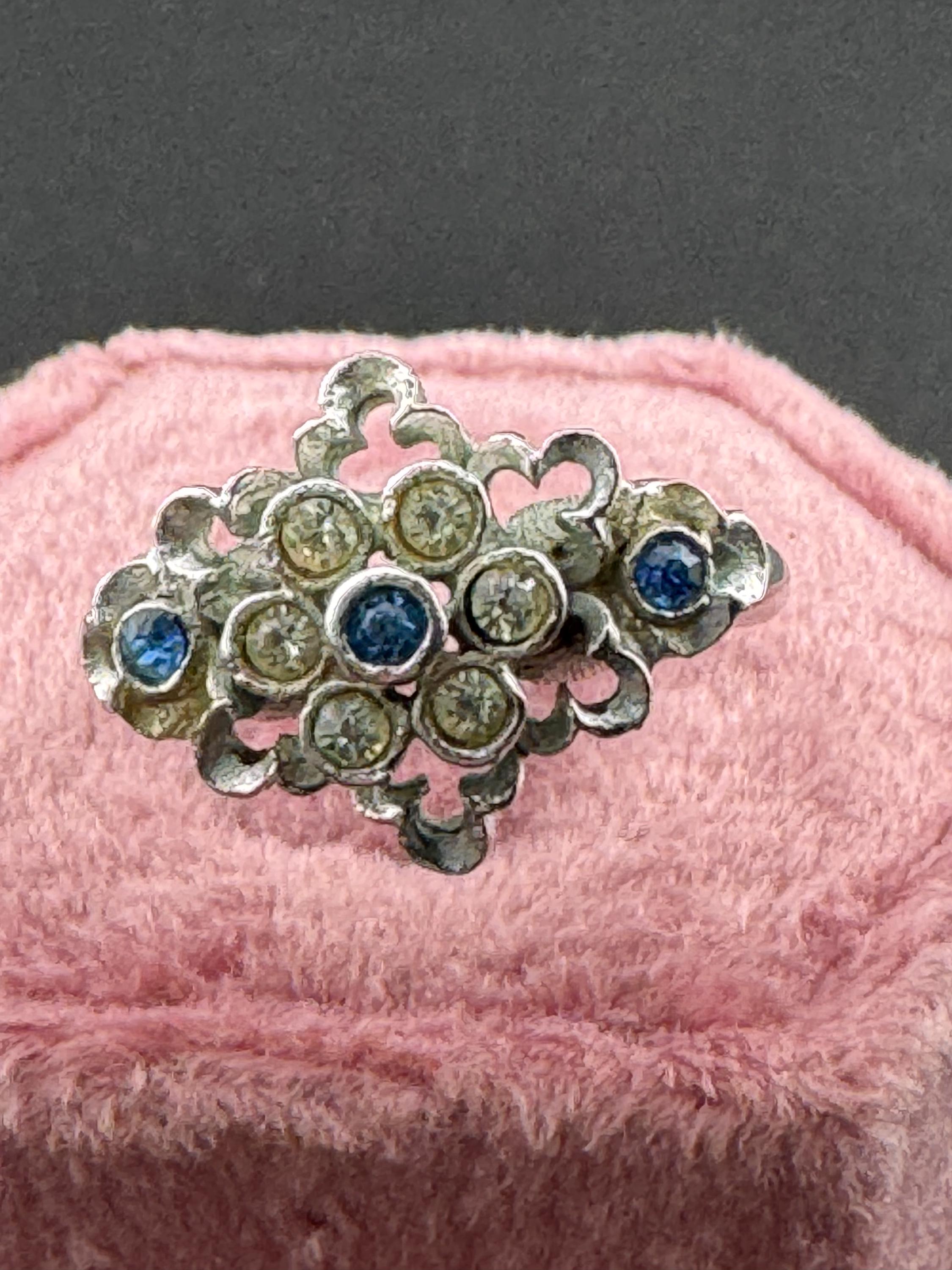 Sarah Coventry Silver Tone Cocktail Ring: Blue Rhinestone, Adjustable