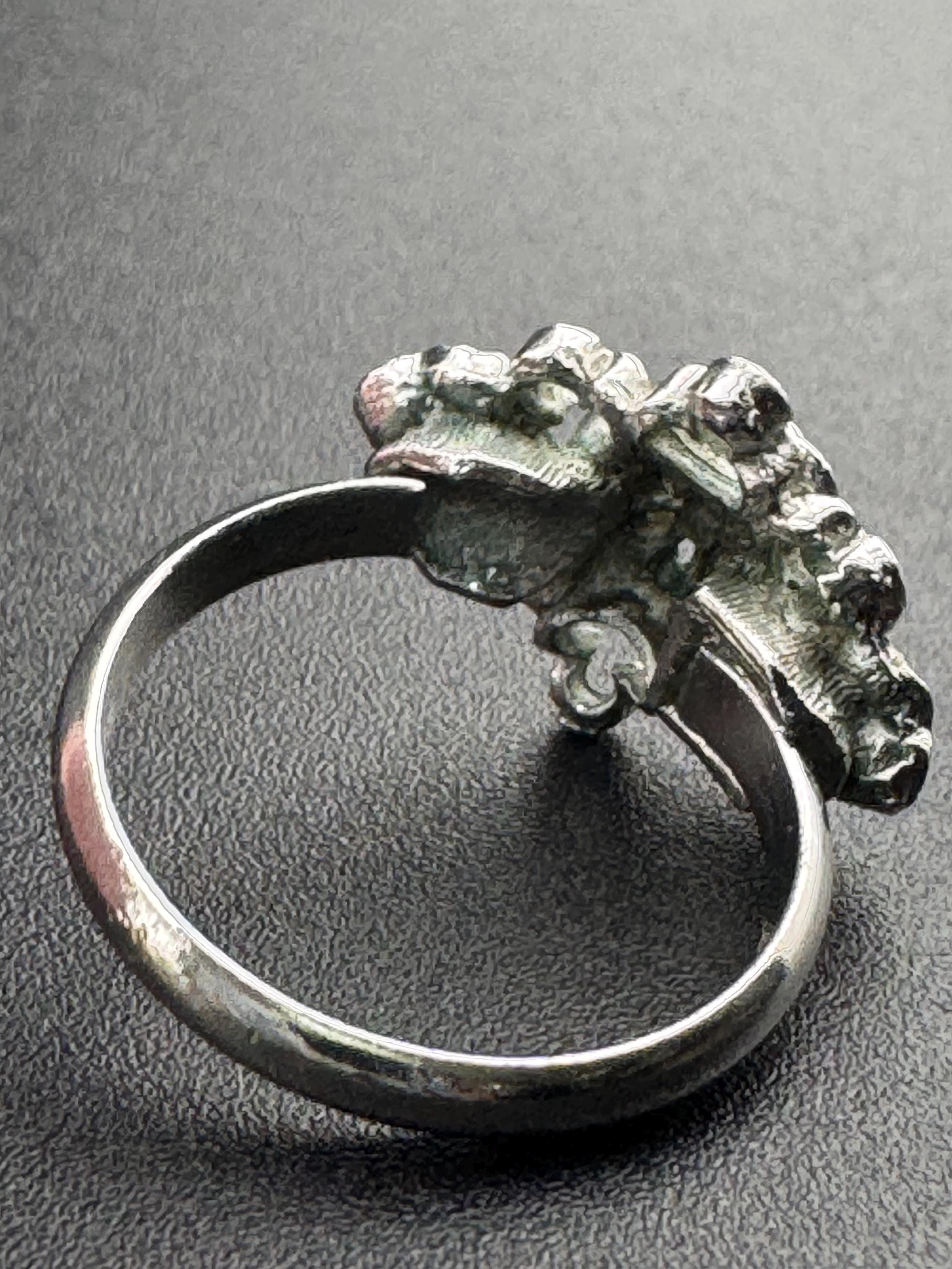 Sarah Coventry Silver Tone Cocktail Ring: Blue Rhinestone, Adjustable