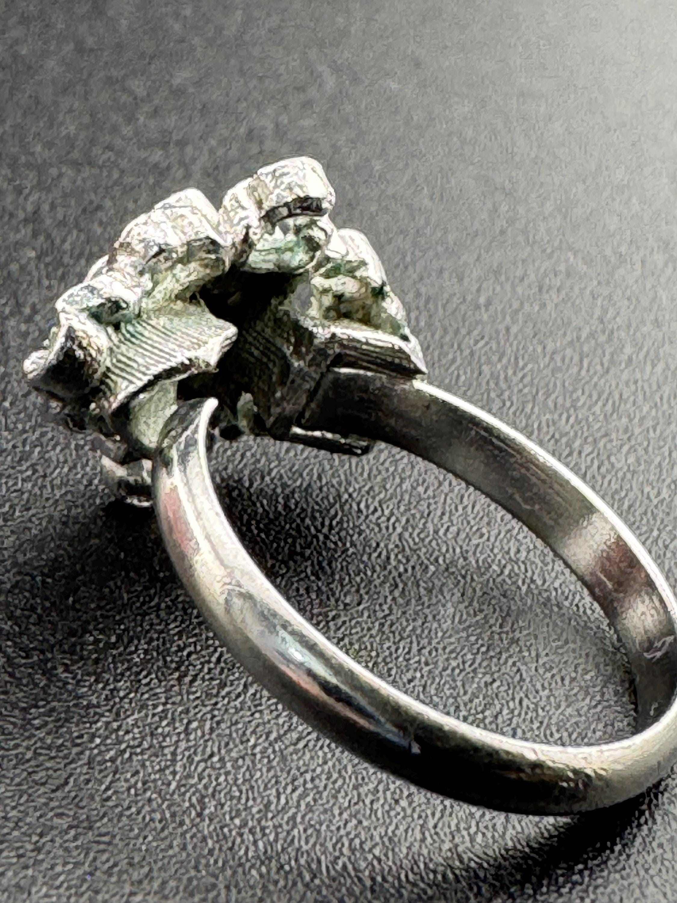 Sarah Coventry Silver Tone Cocktail Ring: Blue Rhinestone, Adjustable