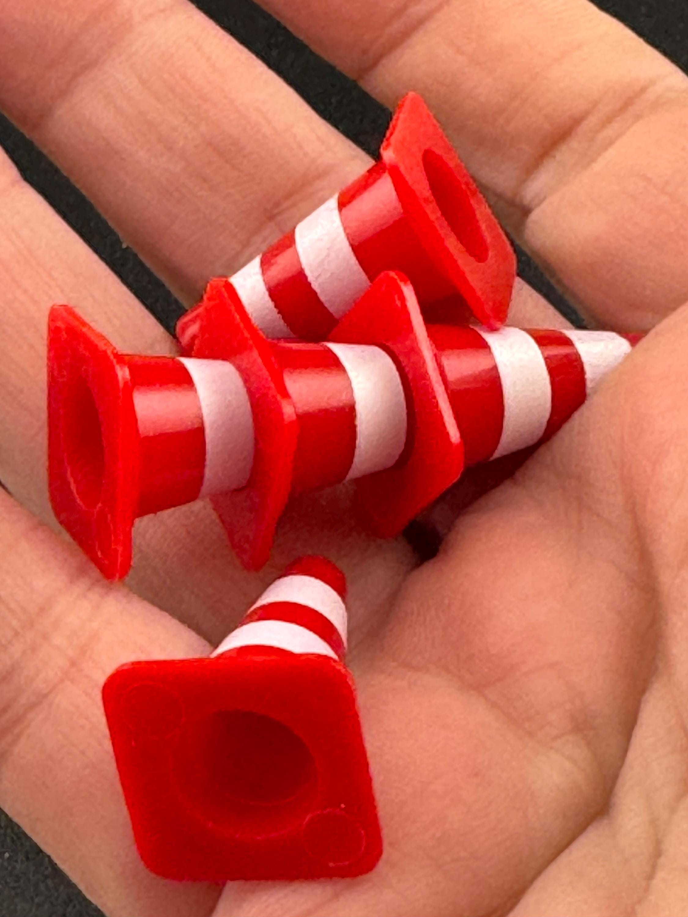 Miniature Traffic Cone Cake Toppers: Red & White, Reusable - Set of 5