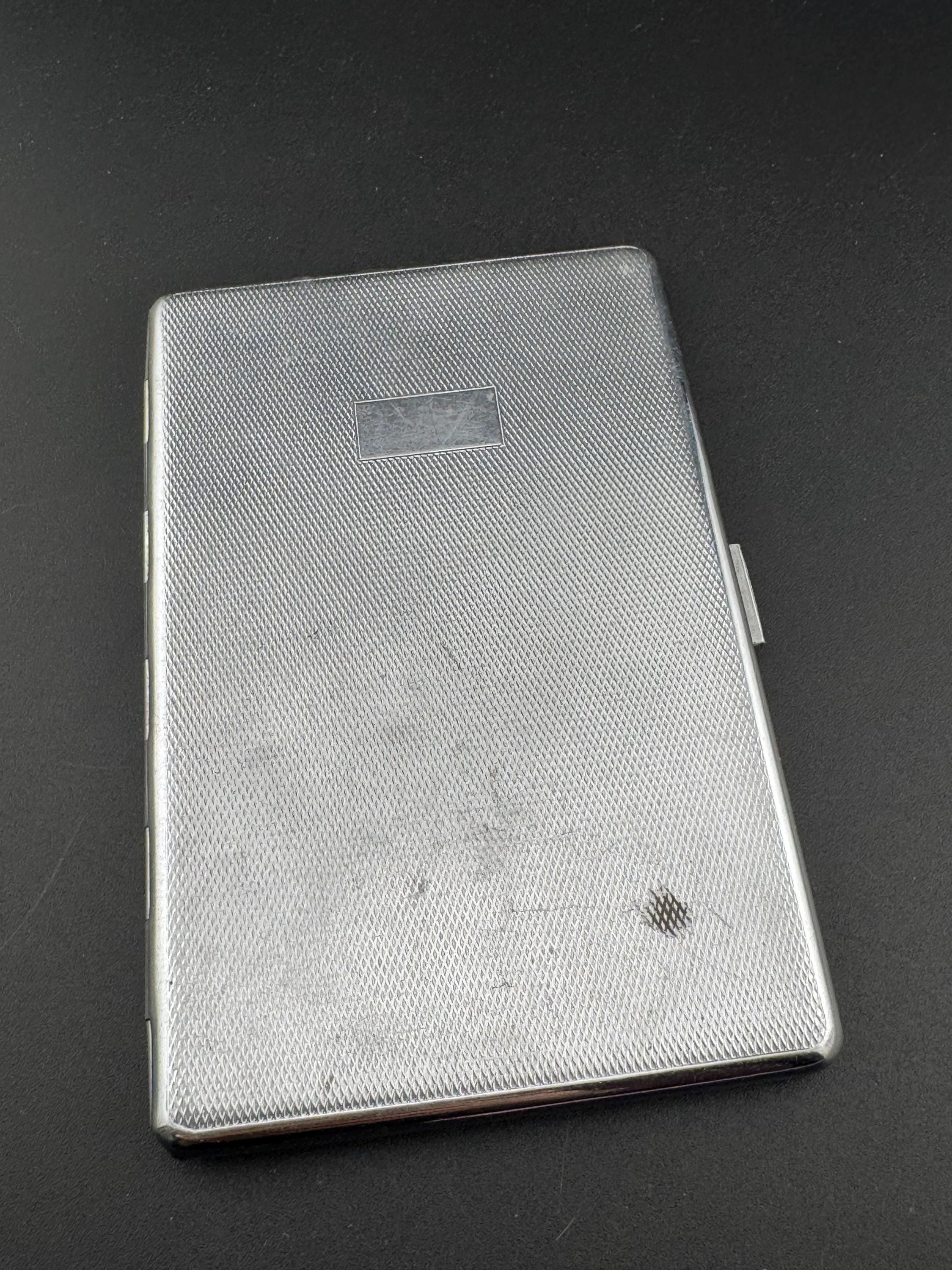 Vintage Cigarette Case Art Deco Silver Tone chrome Metal engine turned pocket jacket business card holder blank cartouche monogram