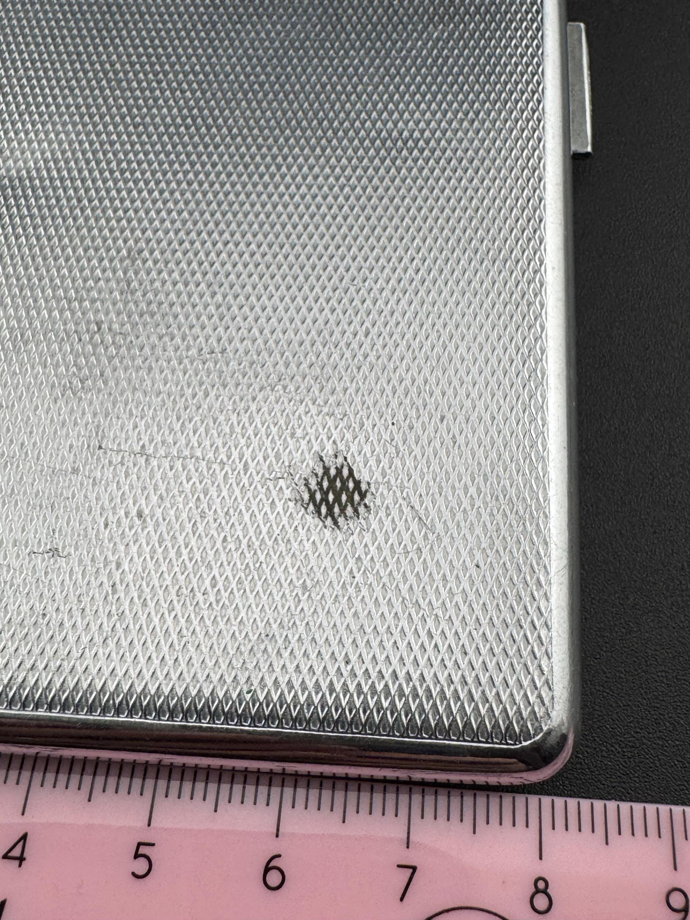 Vintage Cigarette Case Art Deco Silver Tone chrome Metal engine turned pocket jacket business card holder blank cartouche monogram