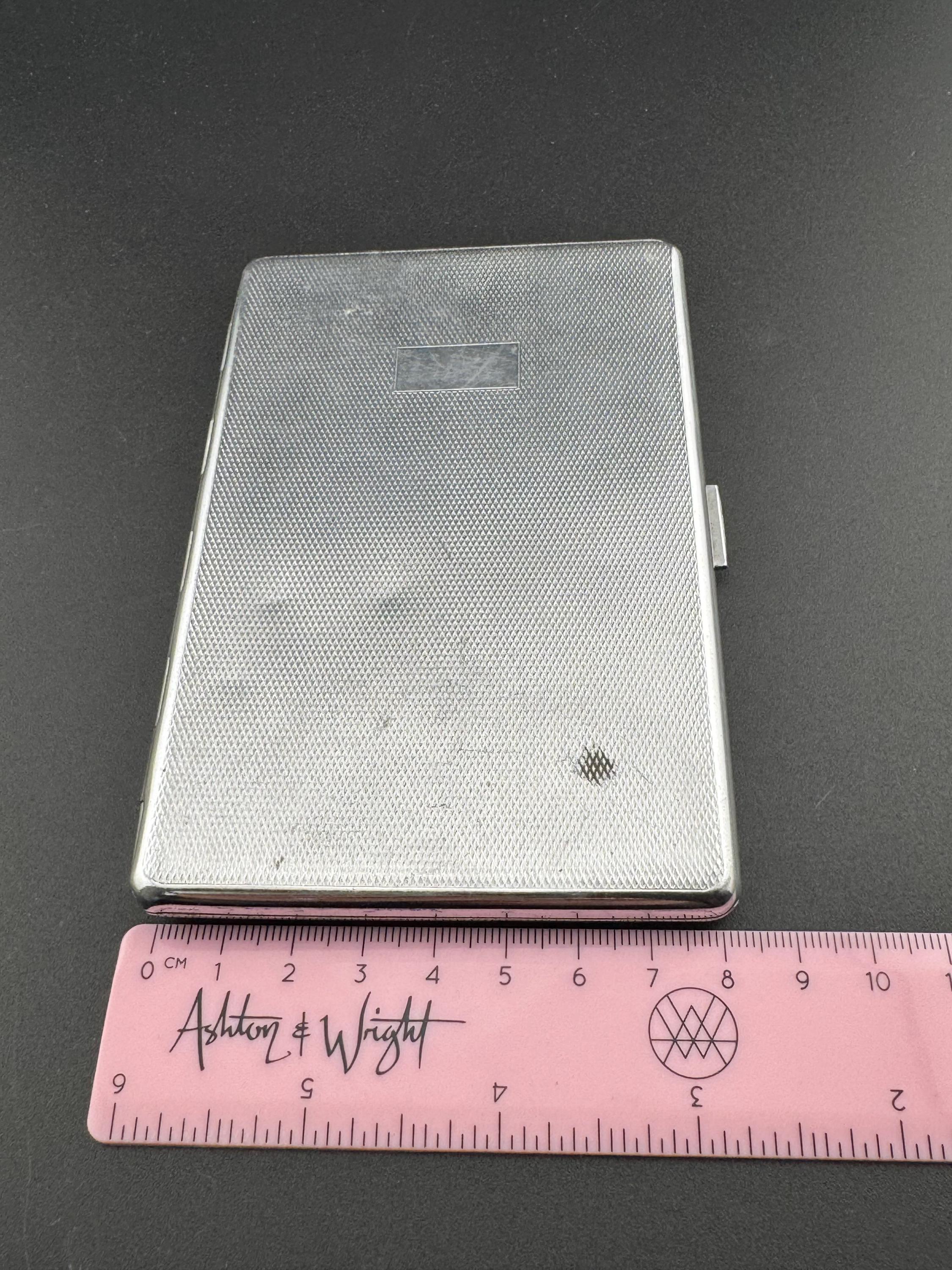 Vintage Cigarette Case Art Deco Silver Tone chrome Metal engine turned pocket jacket business card holder blank cartouche monogram