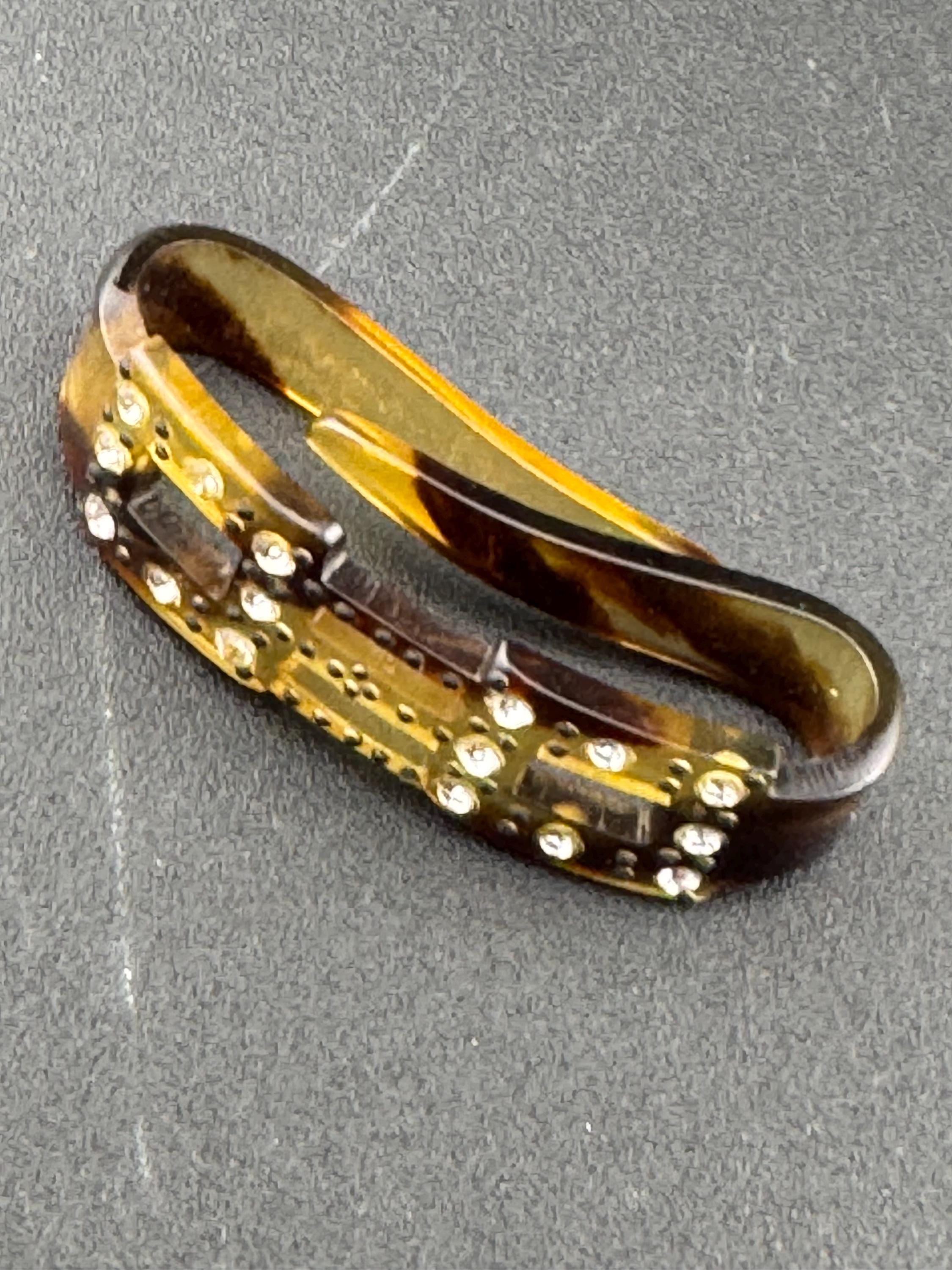 Art Deco Celluloid Early Plastic brown faux tortoiseshell Scarf Ring clear diamanté Bakelite pique work 1920s 1930s antique
