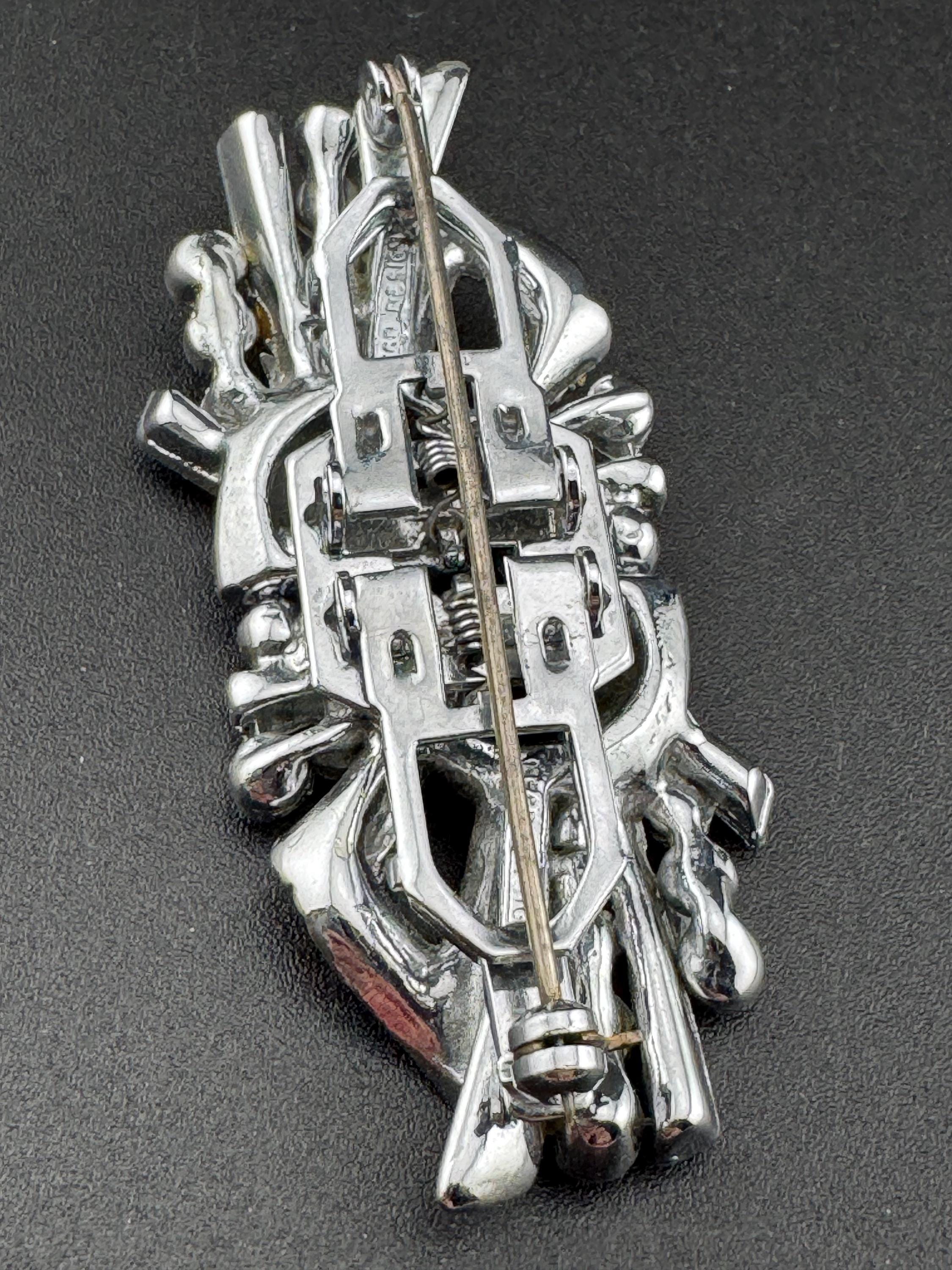 Duette pair of Dress Clips Combination Brooch Marcasite Silver chrome metal Art Deco
