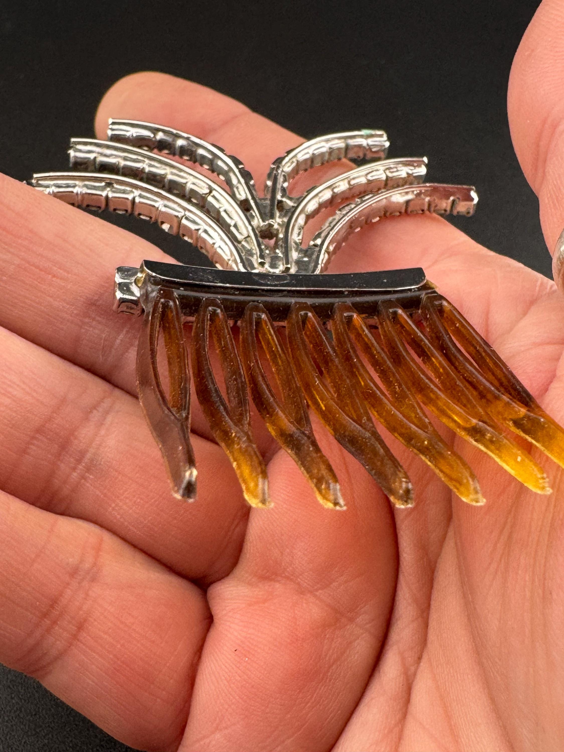 vintage Vintage Brown Celluloid fanned Diamanté Paste Hair comb