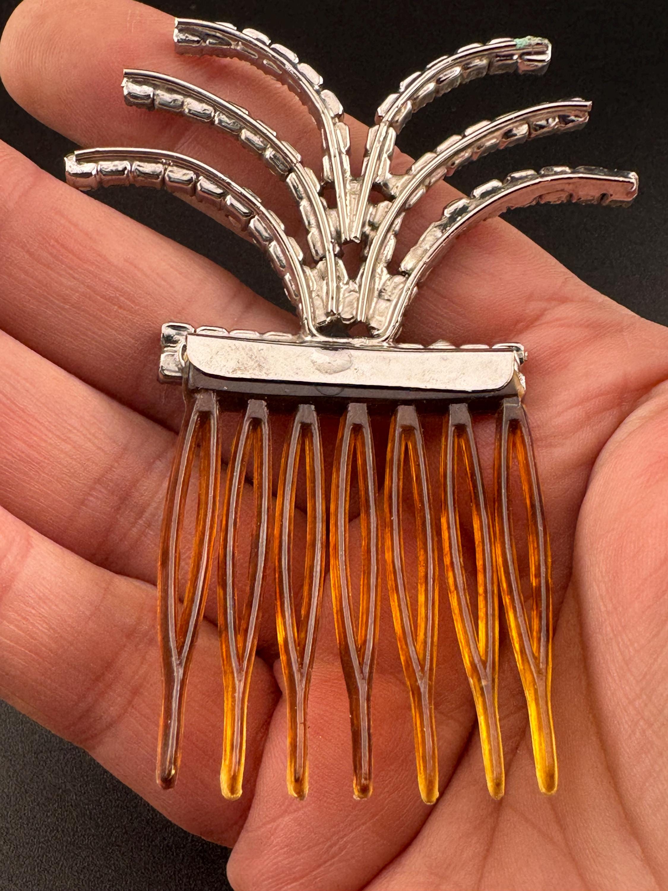 vintage Vintage Brown Celluloid fanned Diamanté Paste Hair comb