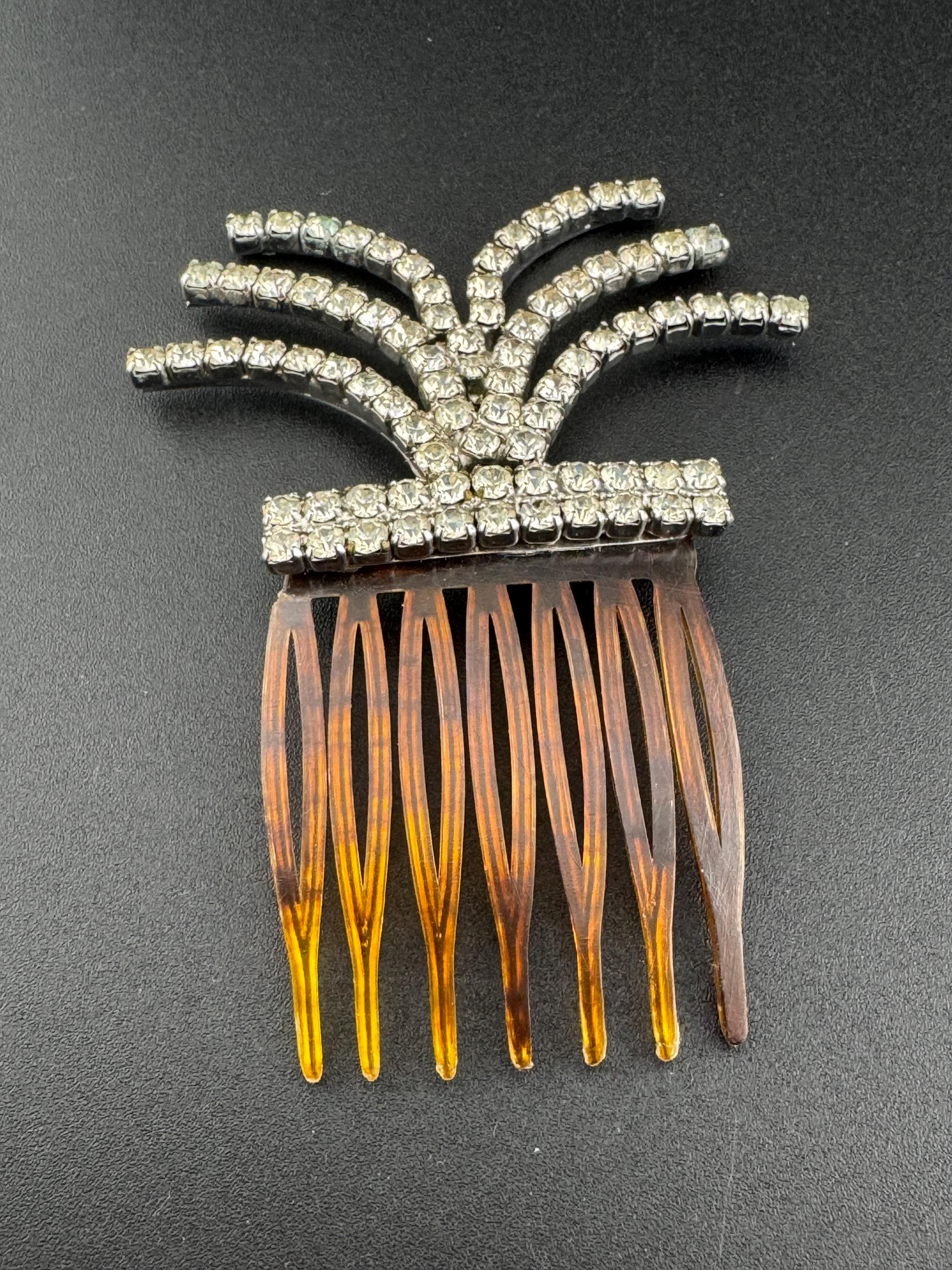 vintage Vintage Brown Celluloid fanned Diamanté Paste Hair comb