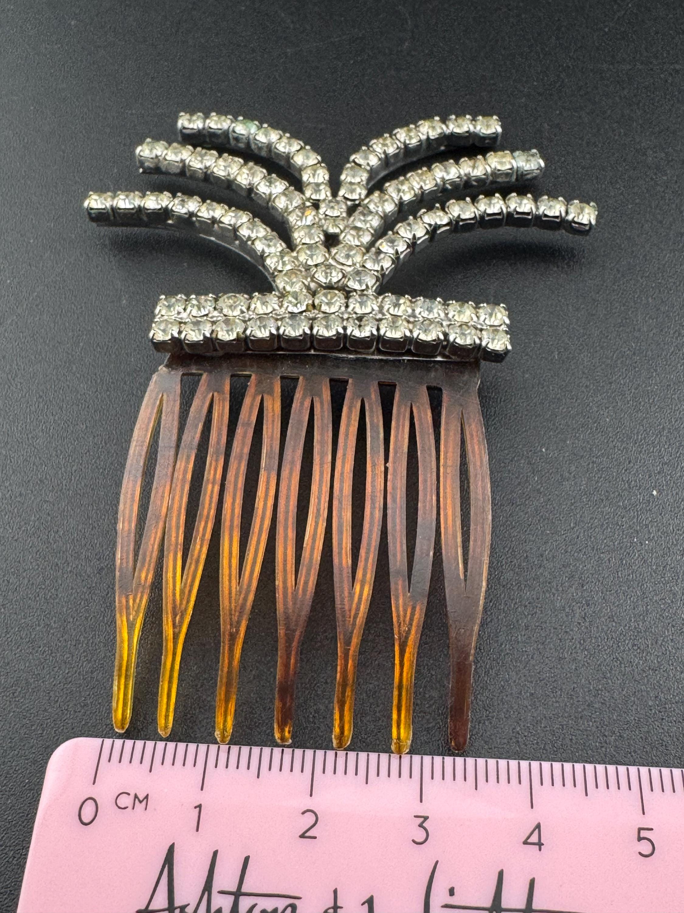 vintage Vintage Brown Celluloid fanned Diamanté Paste Hair comb