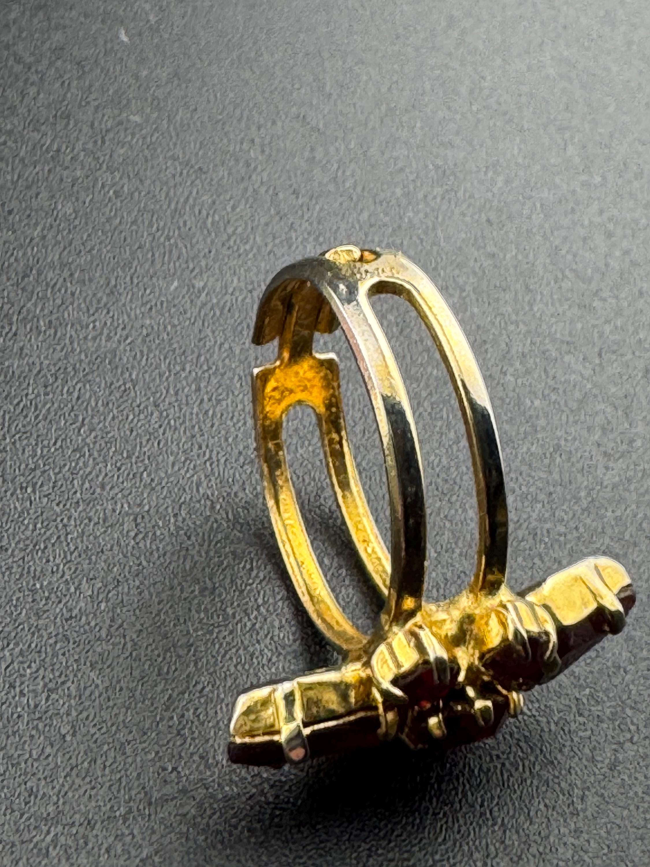 Vintage ruby red glass stones gold tone cluster ring 1970s Size O P Q R S adjustable
