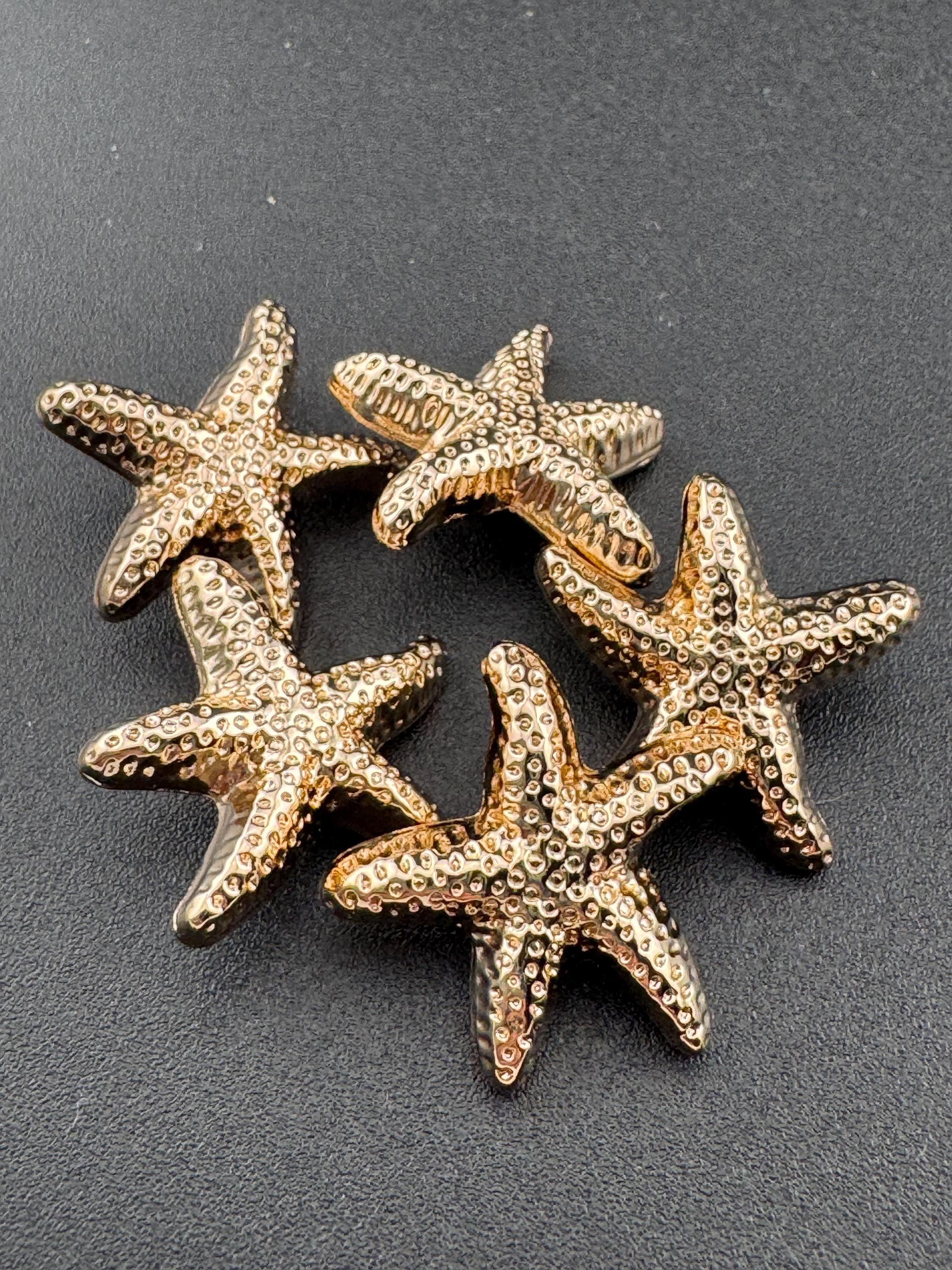 Pack of 5 20mm gold tone starfish buttons with metal shank nautical style