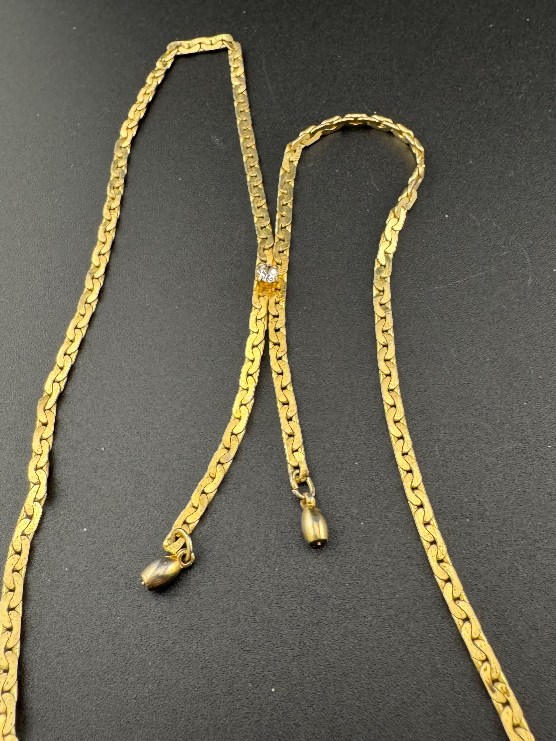 Signed Napier Vintage gold fancy lariat tassel chain necklace with diamanté crystal