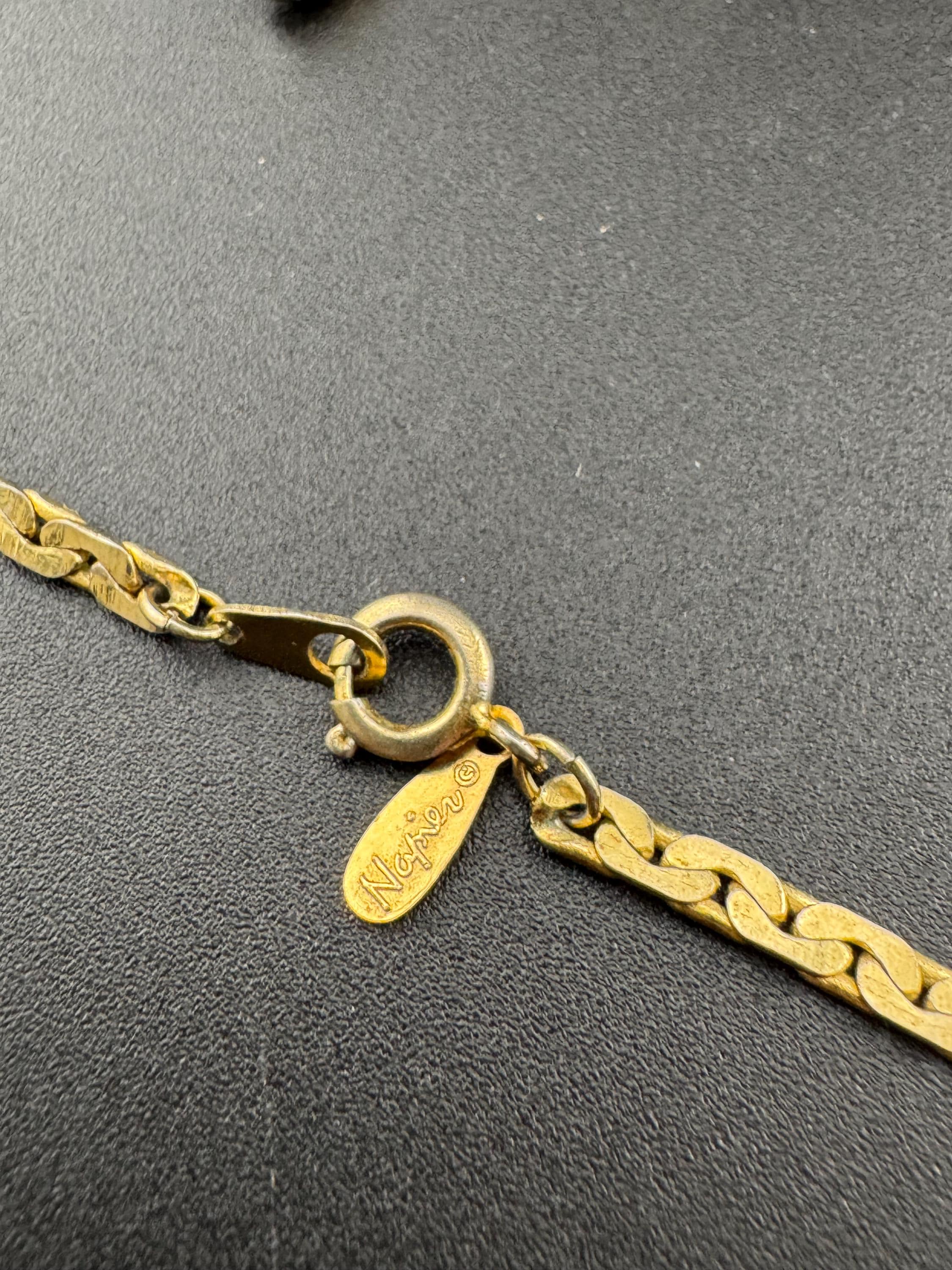 Signed Napier Vintage gold fancy lariat tassel chain necklace with diamanté crystal