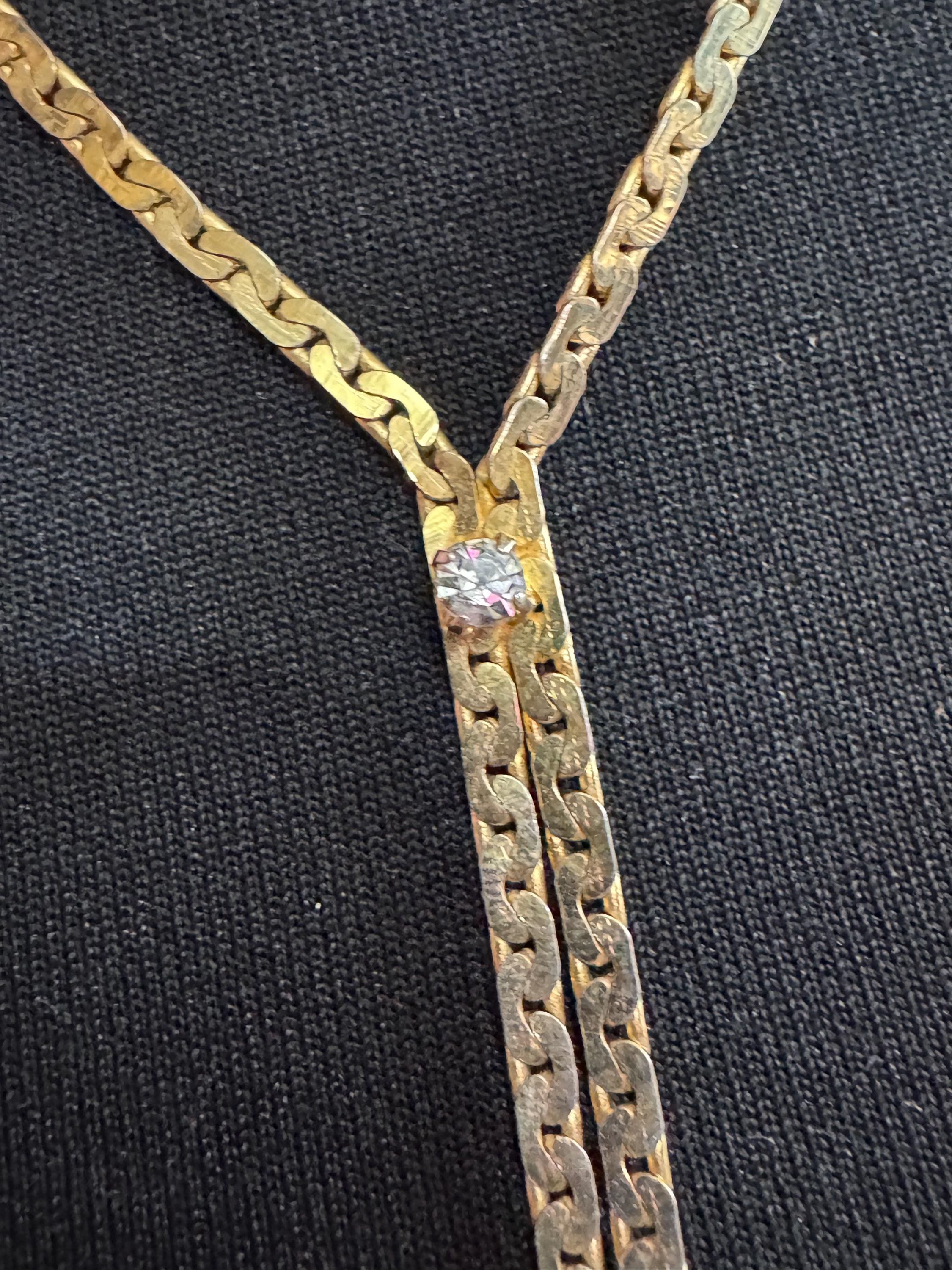 Signed Napier Vintage gold fancy lariat tassel chain necklace with diamanté crystal
