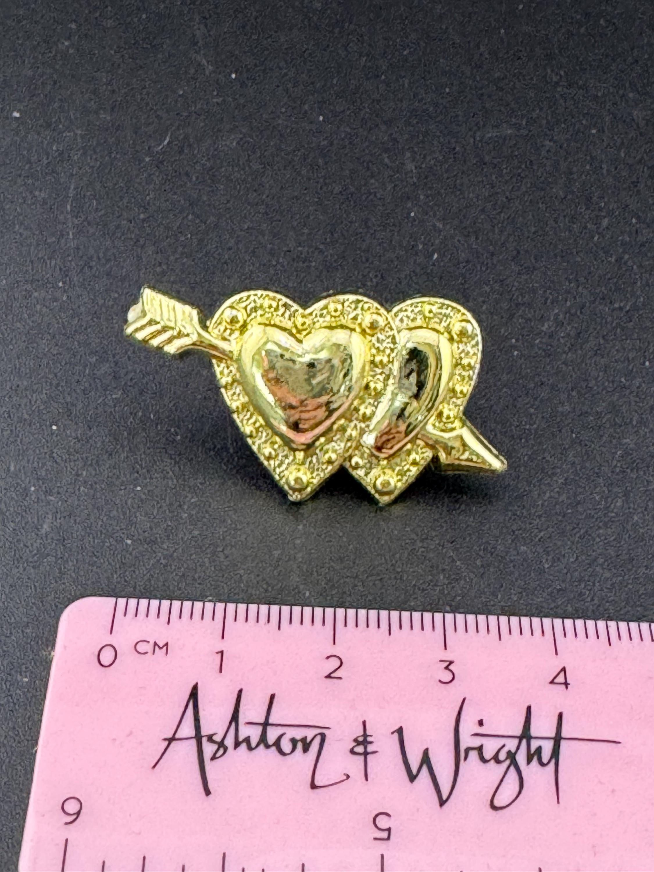 Vintage plastic two love hearts wedding engagement cake decorations toppers, gold tone