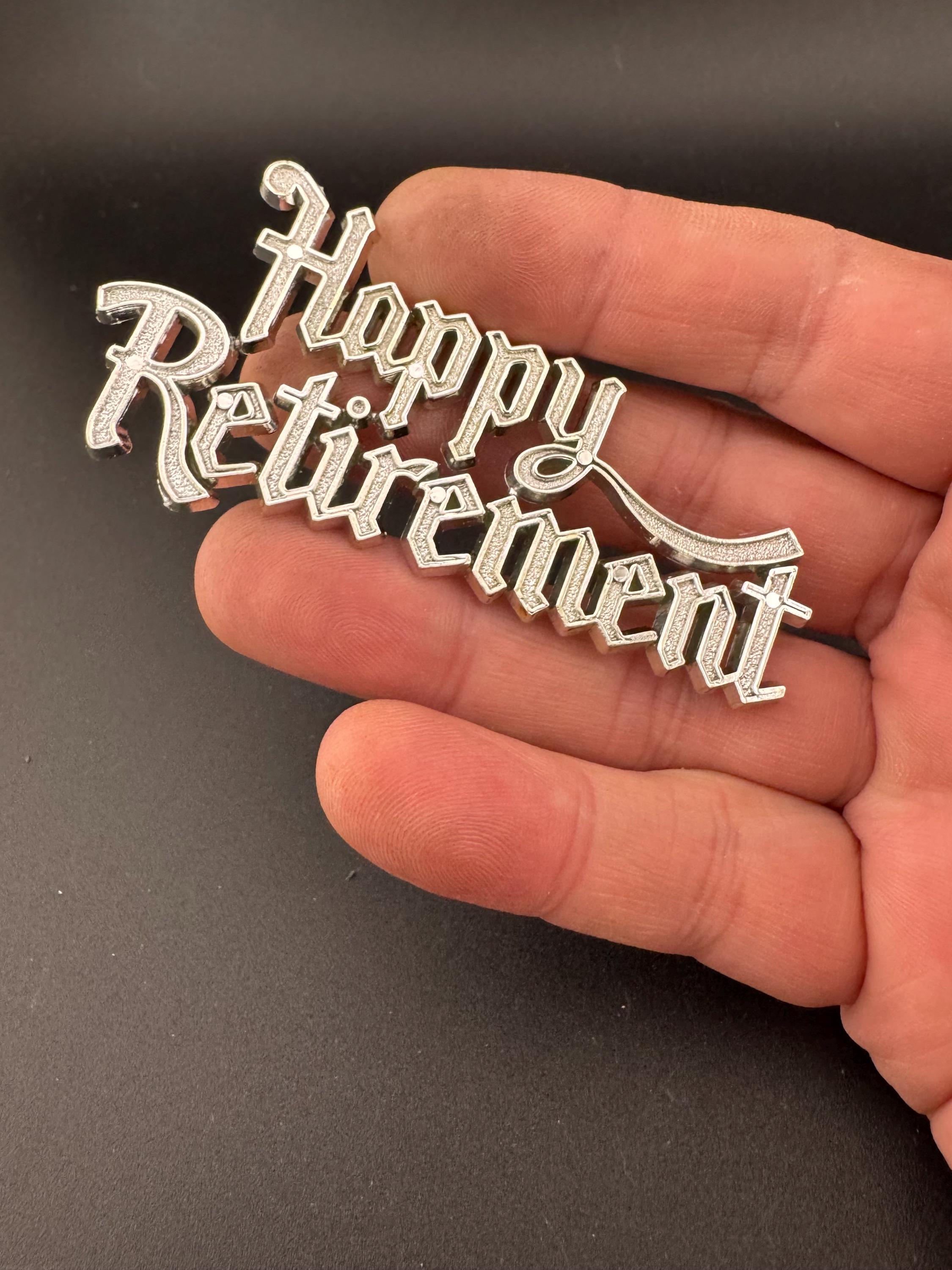 Vintage happy retirement  cake decoration traditional topper silver tone