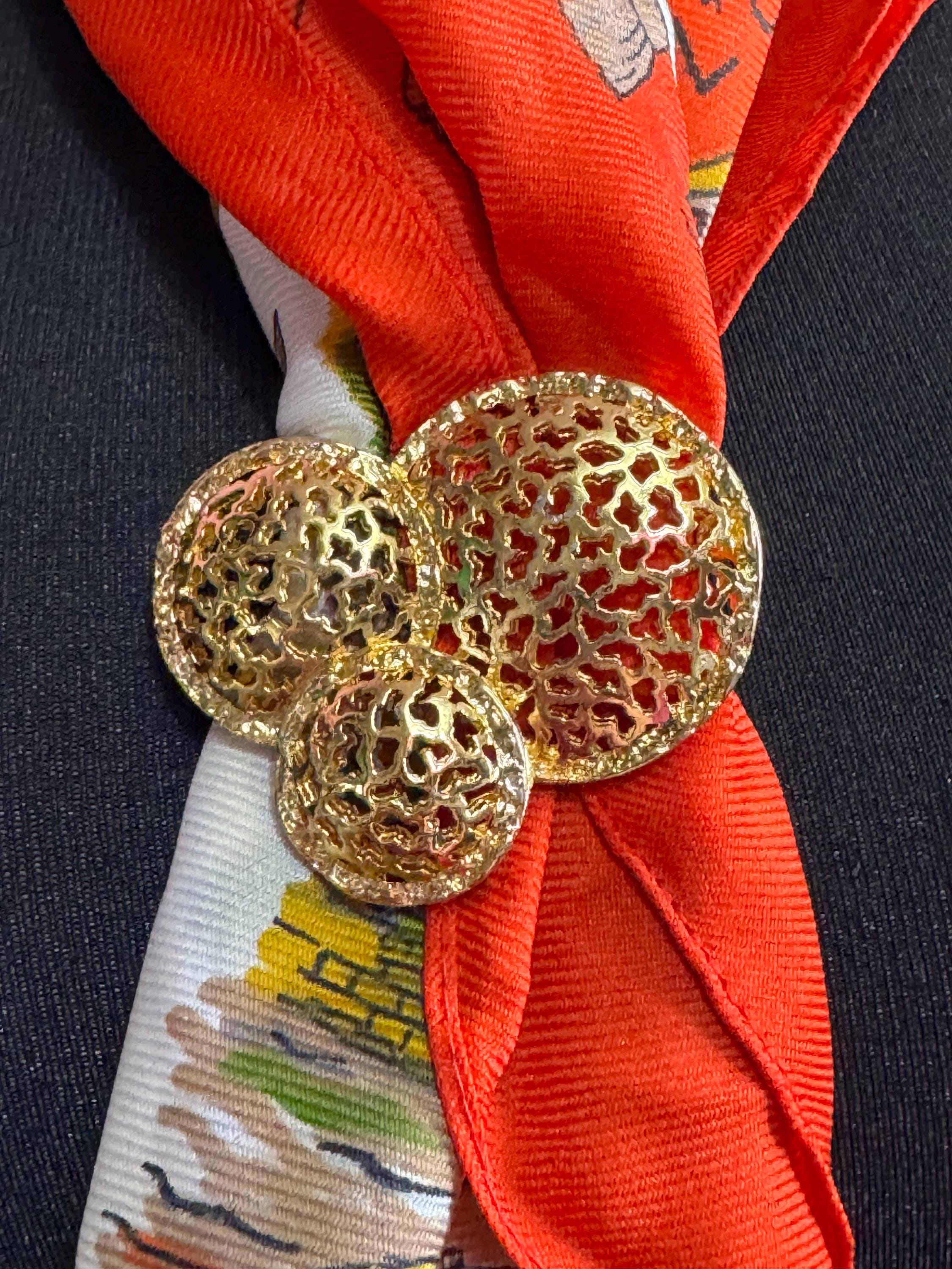 Oversized vintage modernist gold plated abstract brutalist discs brooch