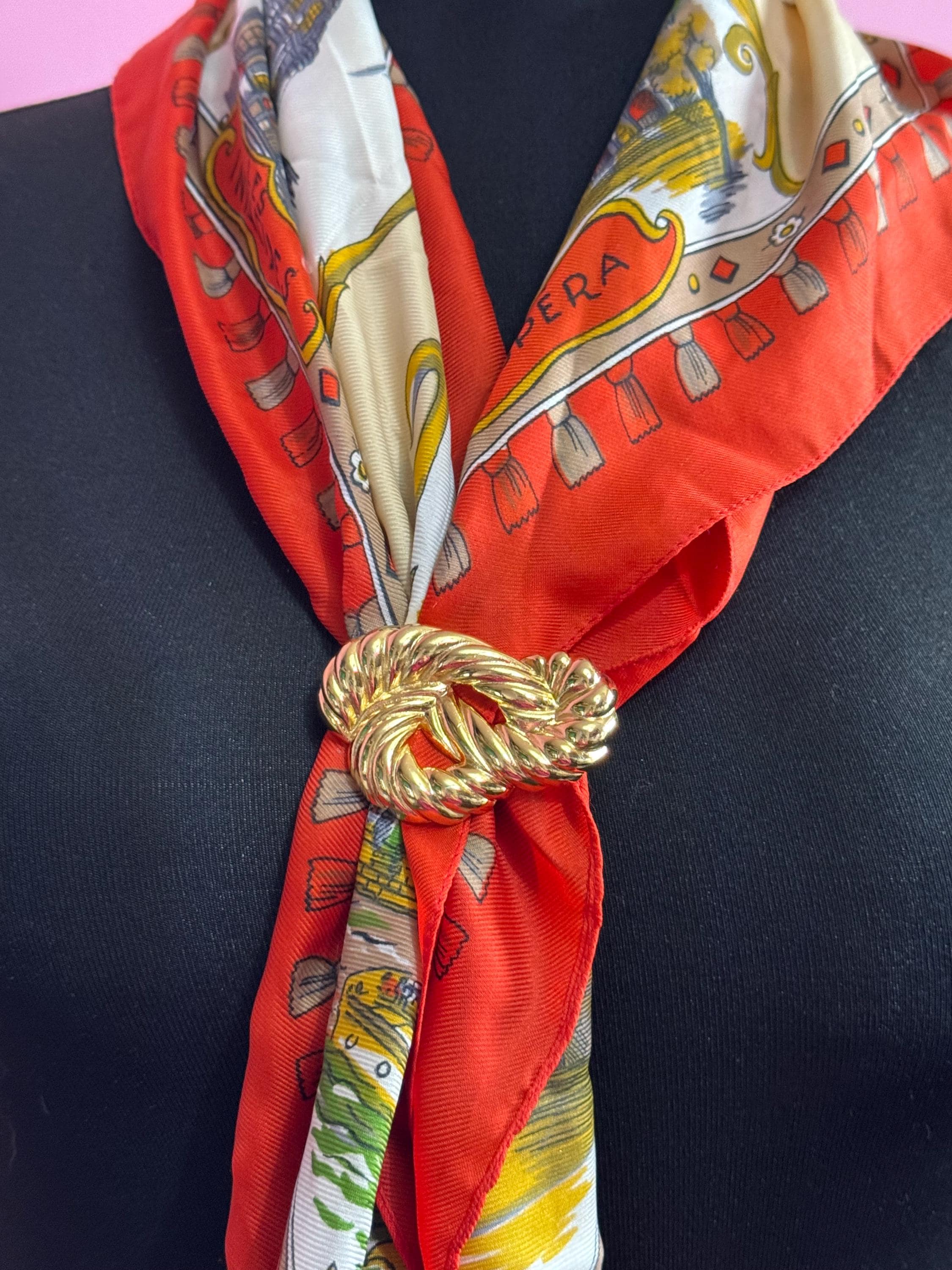Oversized vintage modernist gold plated nautical style rope knot brooch old shop stock