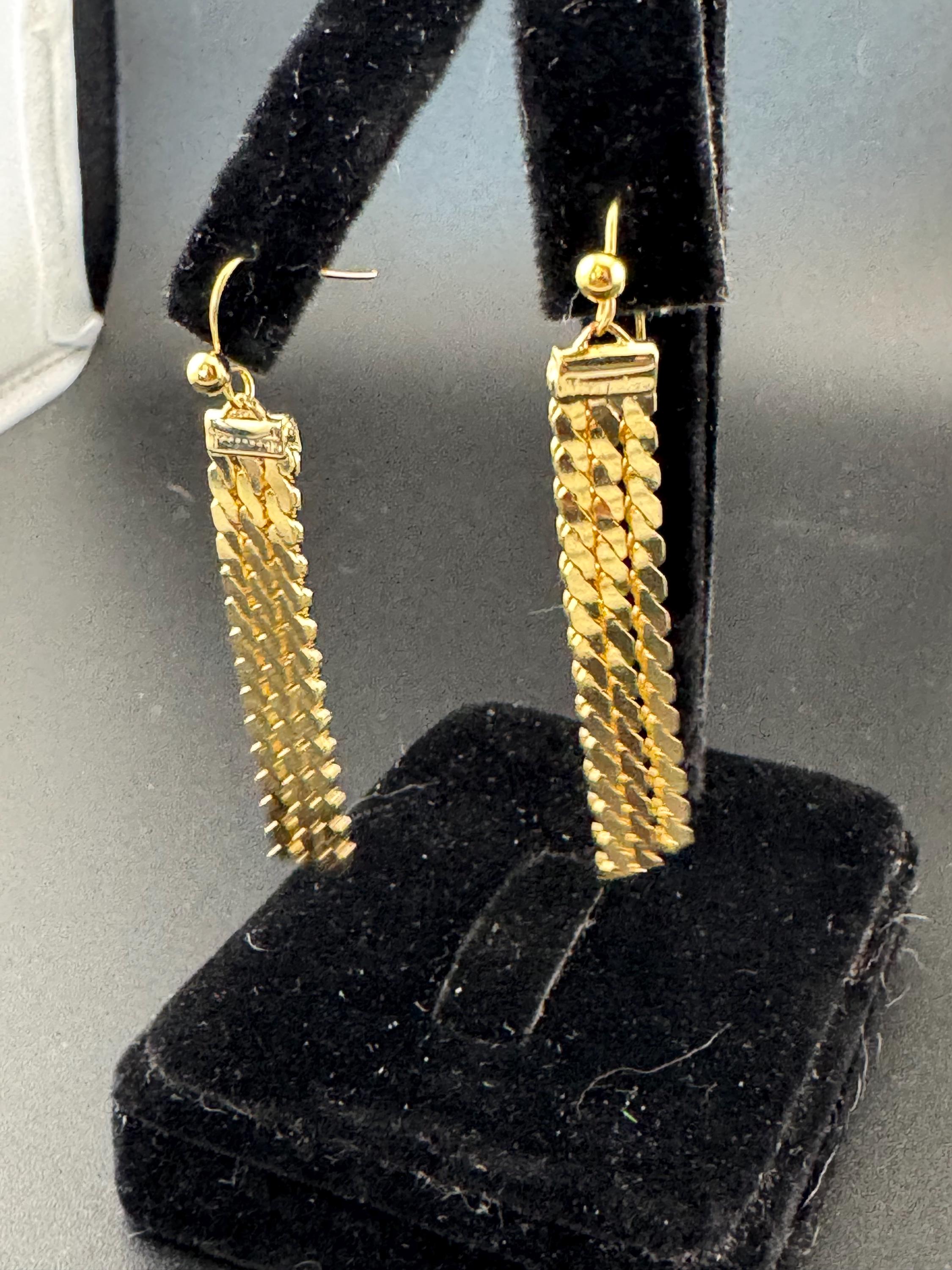 Vintage serpentine chain tassel drop dangly earrings, gold plated