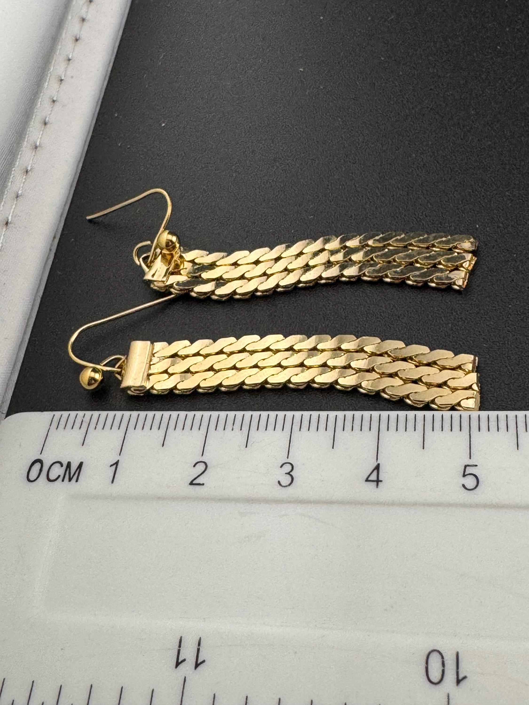 Vintage serpentine chain tassel drop dangly earrings, gold plated
