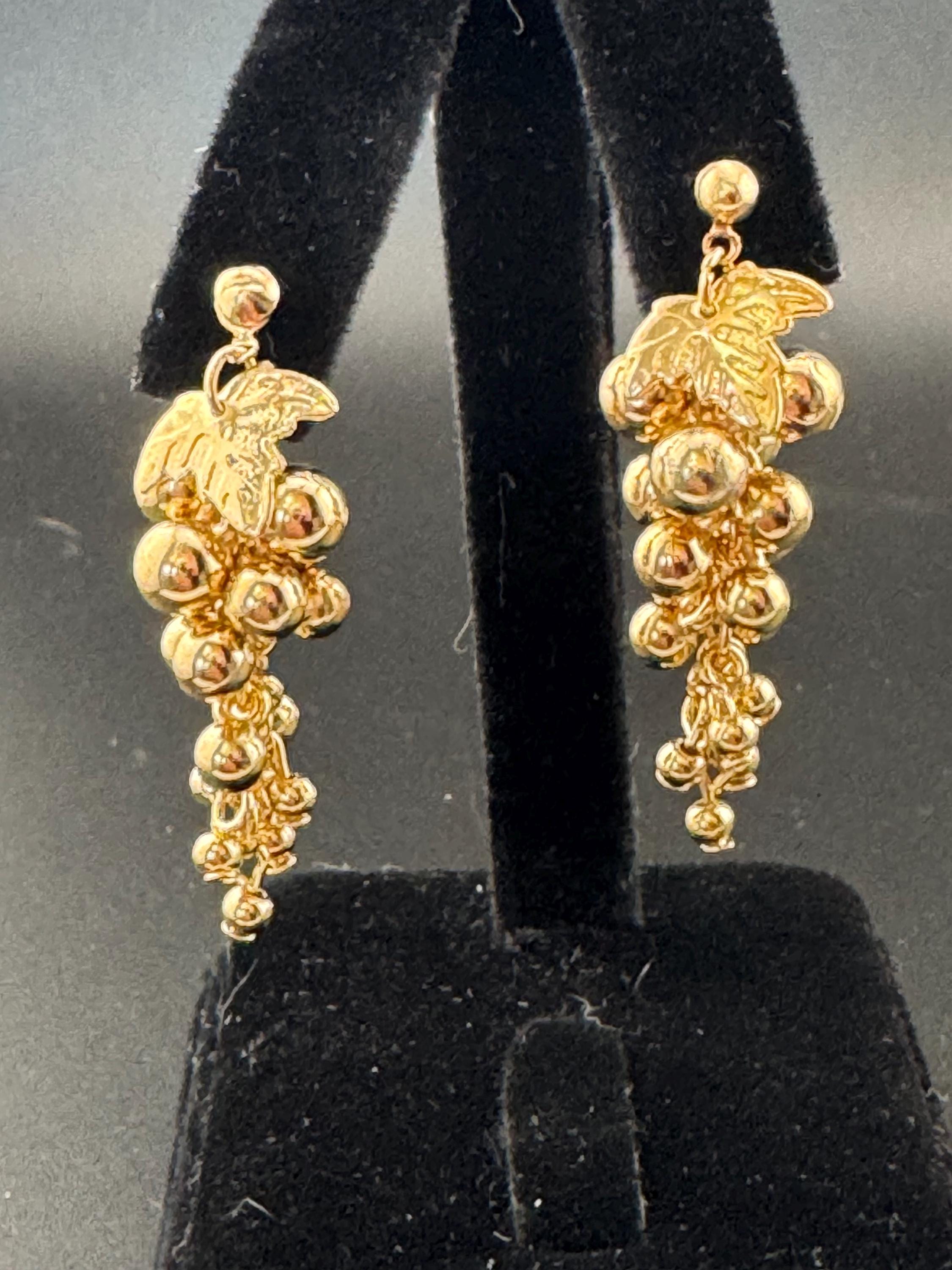 Vintage gold ball bead grape Cluster dangly Earrings for pierced ears 1980s unworn deadstock