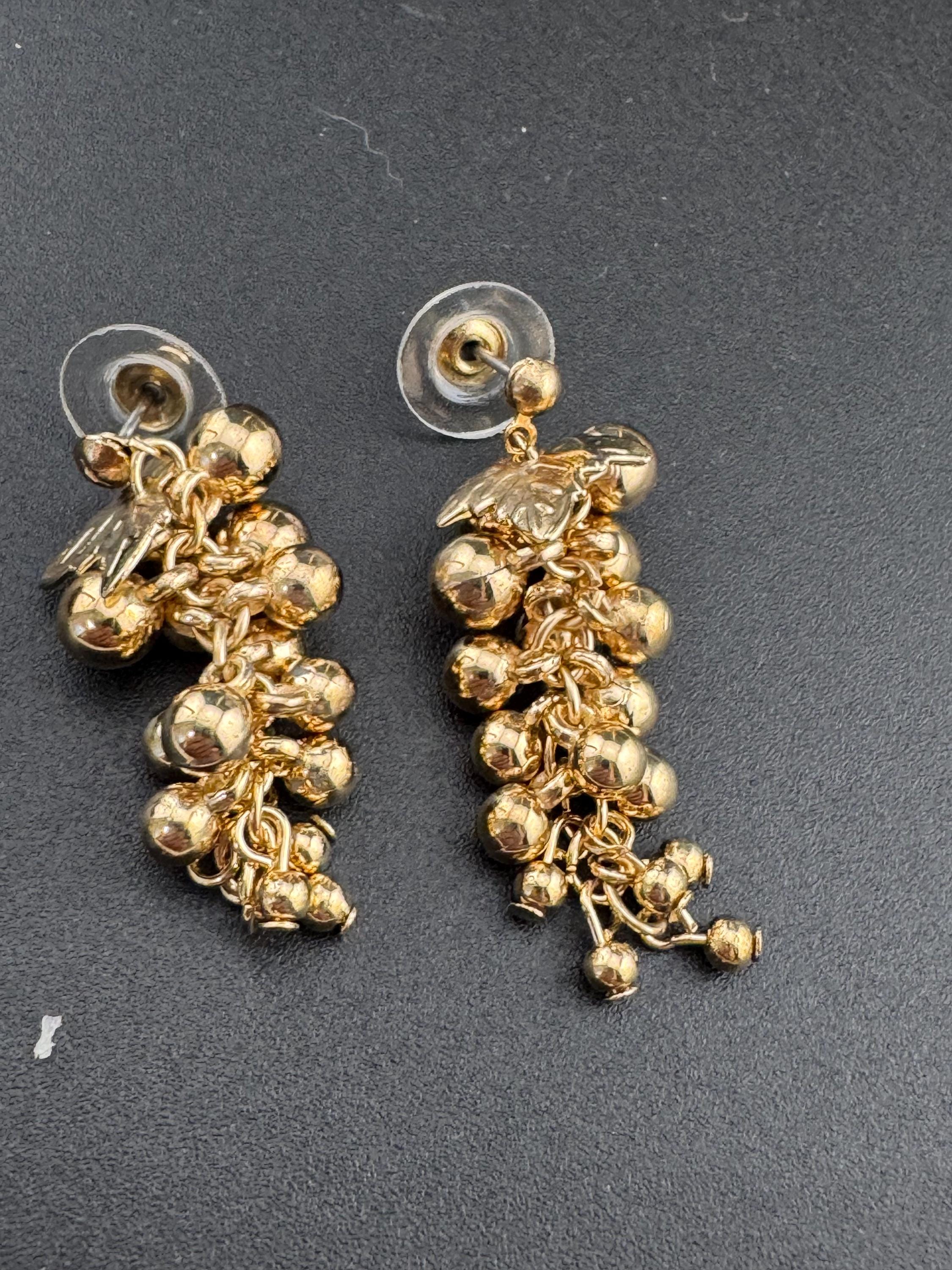 Vintage gold ball bead grape Cluster dangly Earrings for pierced ears 1980s unworn deadstock