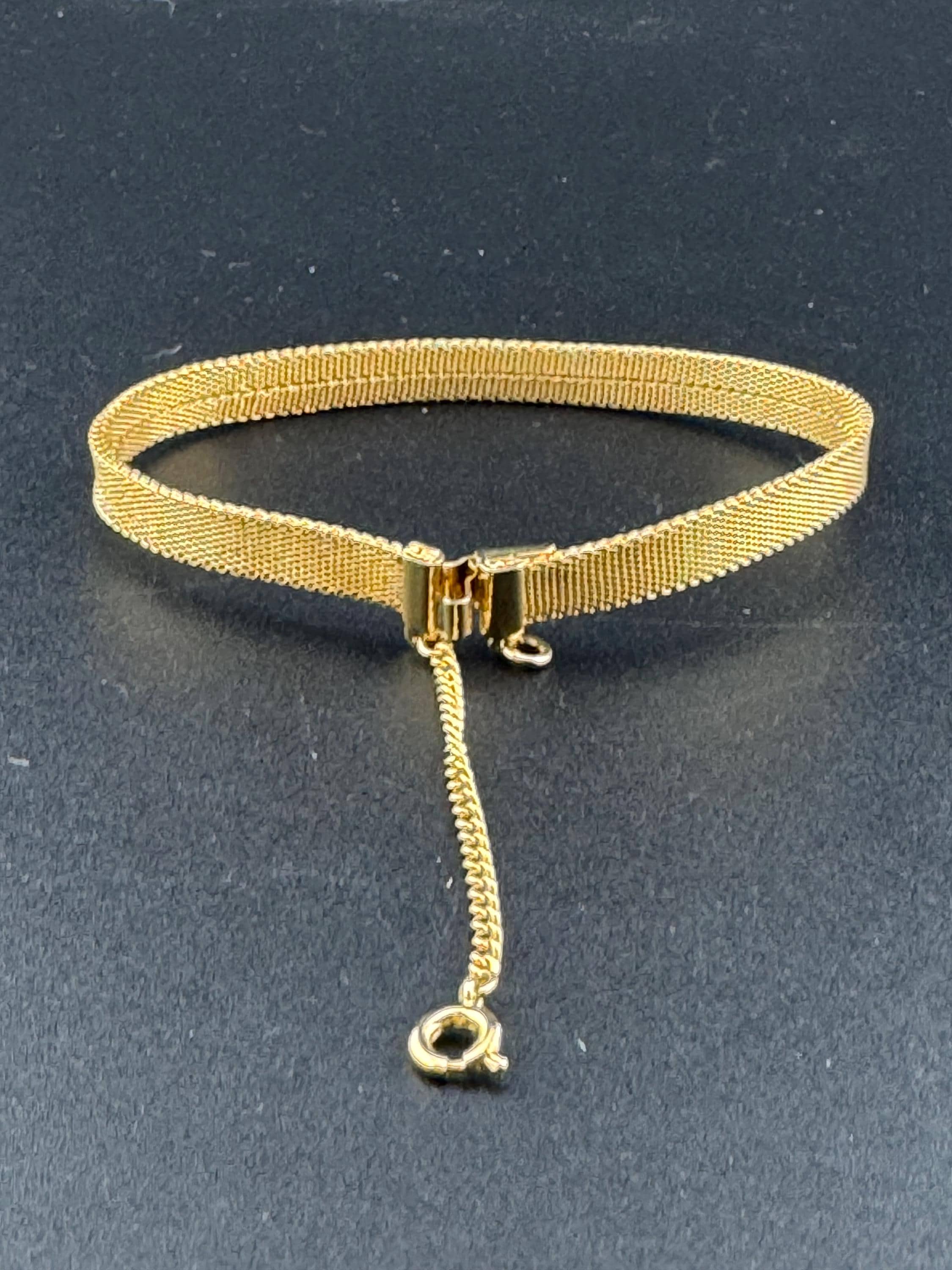 Vintage dainty fine gold plated modernist 6mm slim flat mesh bangle bracelet 18.5cm