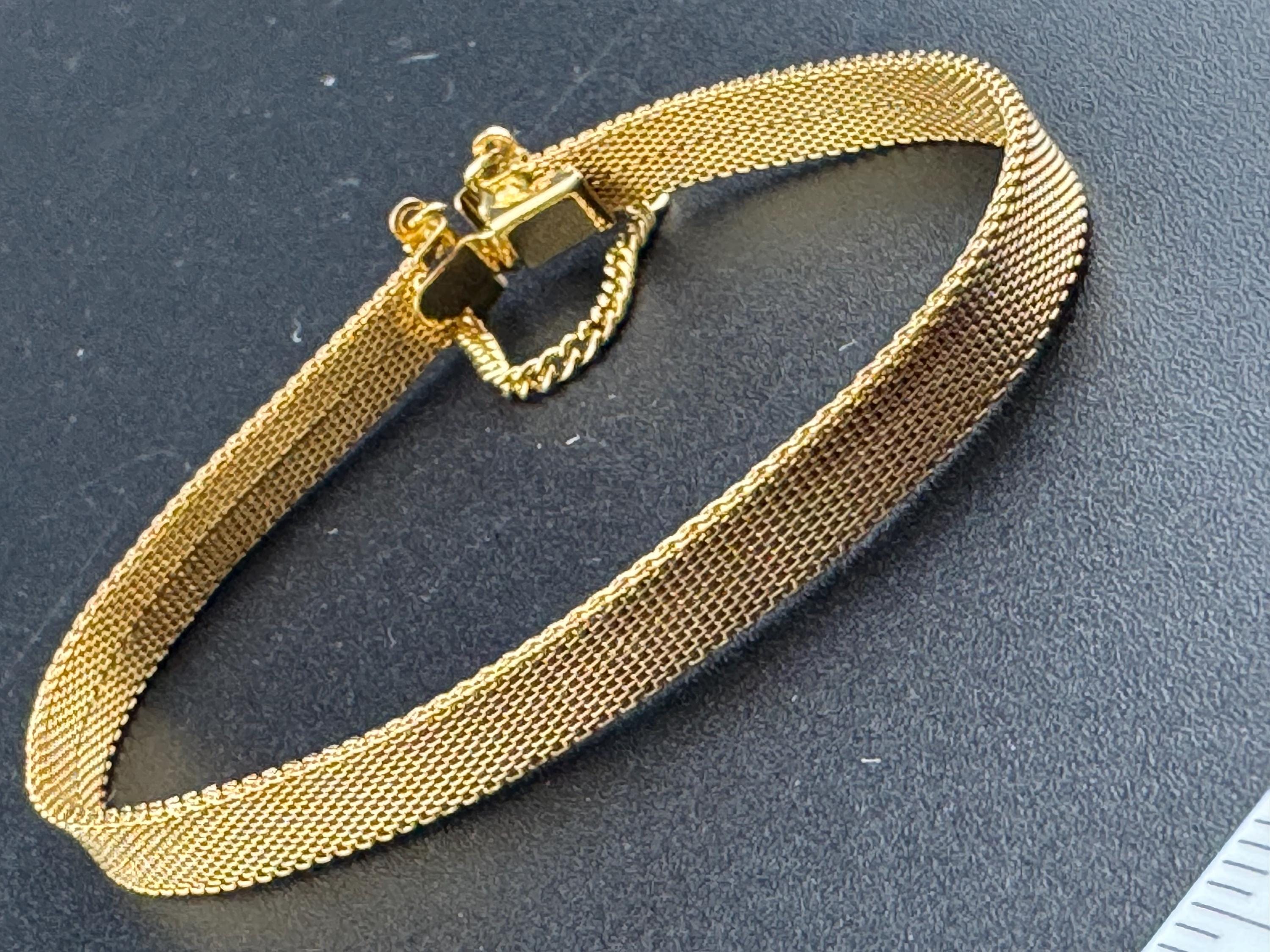Vintage dainty fine gold plated modernist 6mm slim flat mesh bangle bracelet 18.5cm