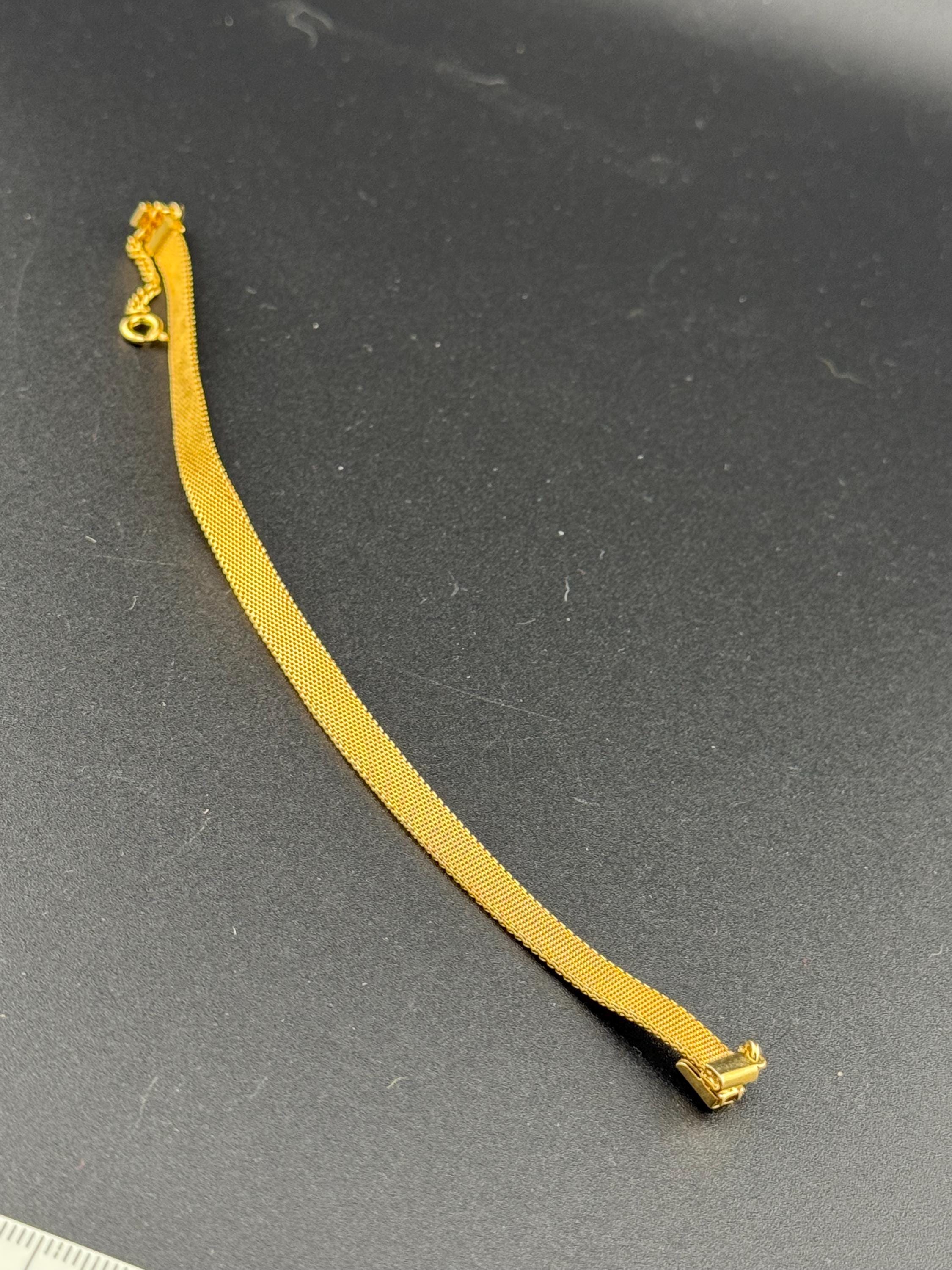 Vintage dainty fine gold plated modernist 6mm slim flat mesh bangle bracelet 18.5cm