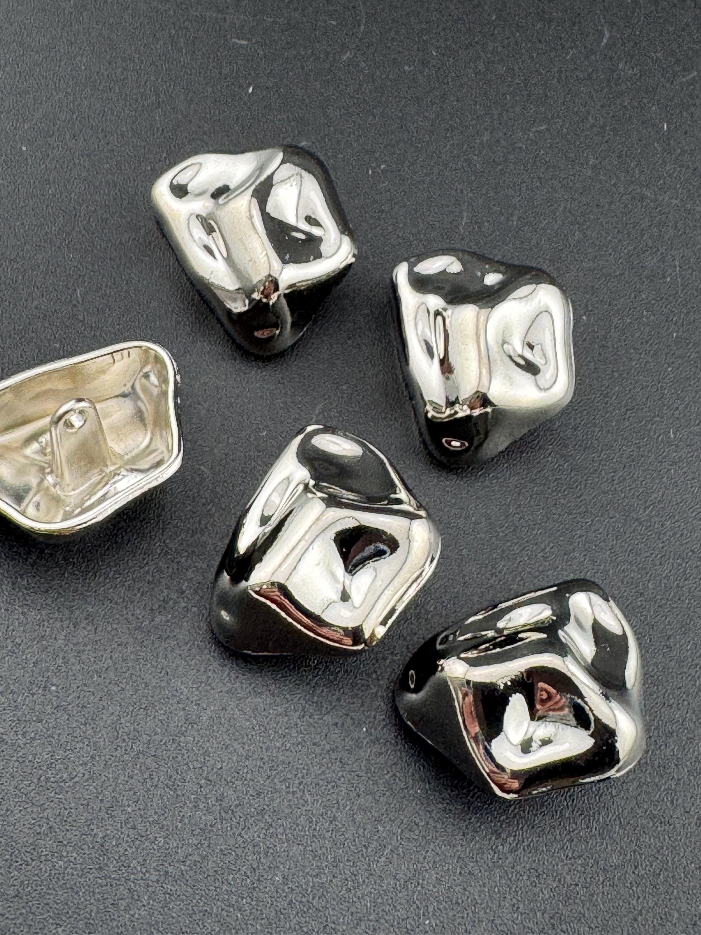23mm silver tone irregular rectangular shaped metal buttons 5 pack