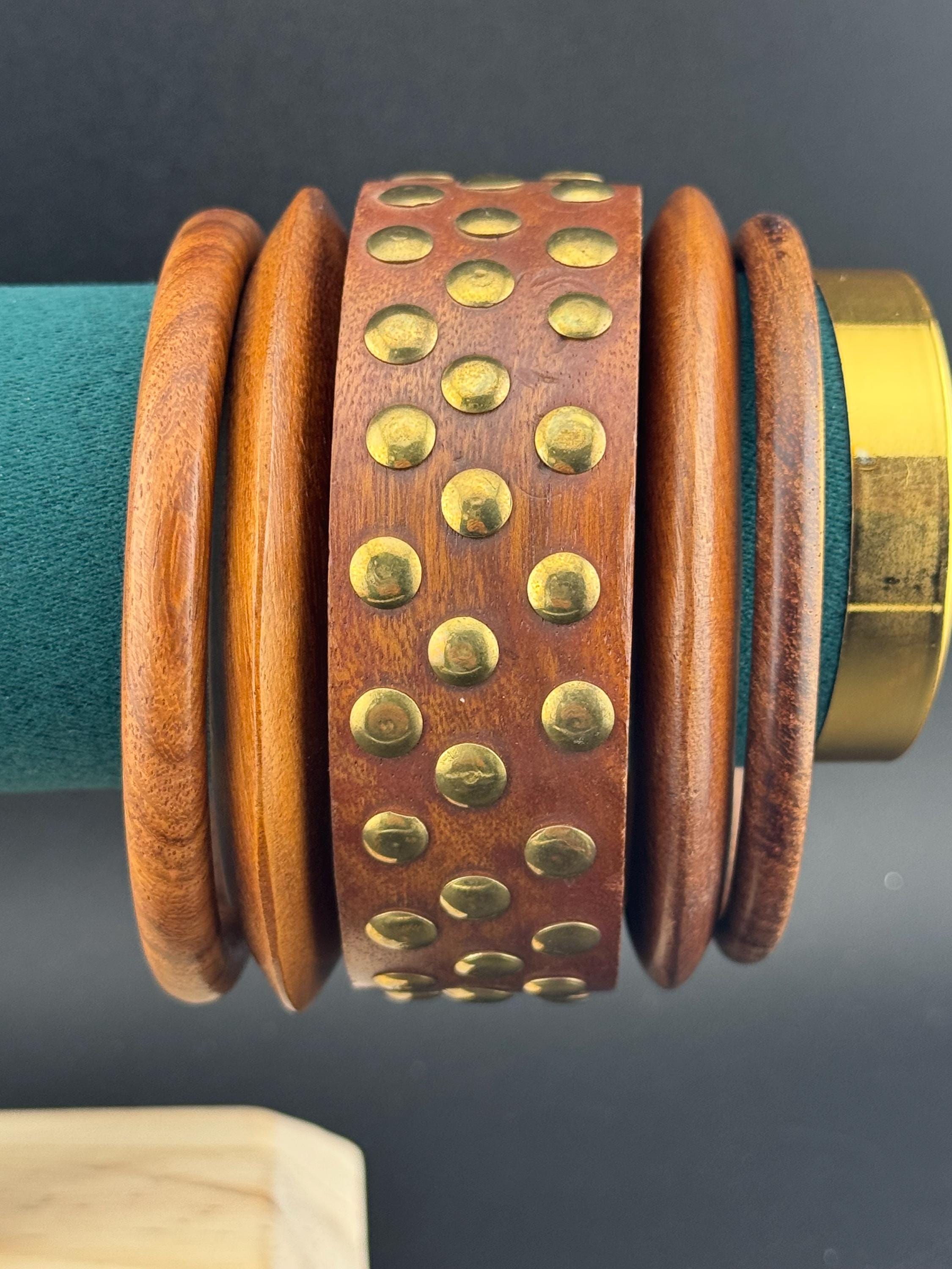 5 x vintage wooden stacking bangles in brown natural shades ethnic tribal boho festival bracelets