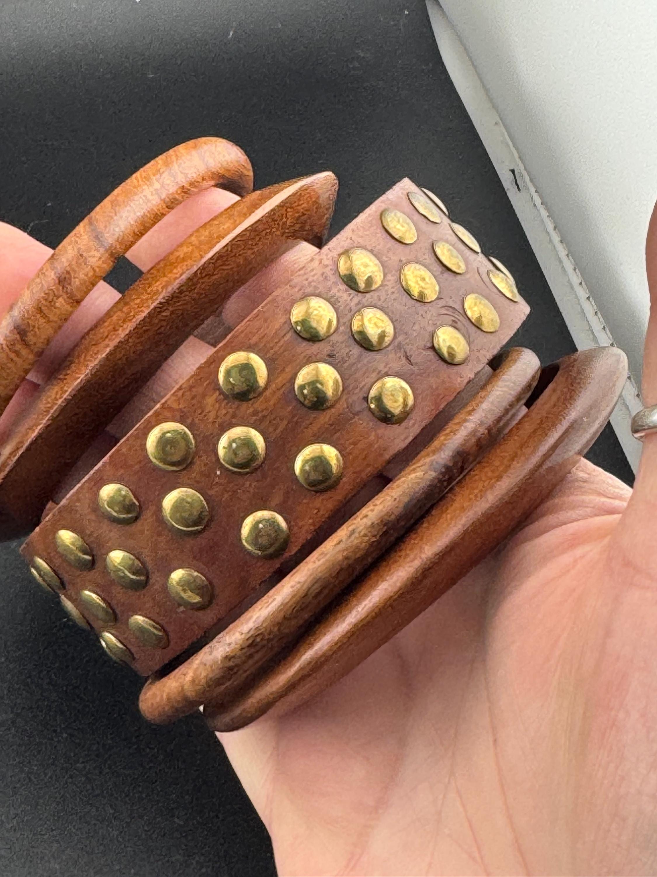 5 x vintage wooden stacking bangles in brown natural shades ethnic tribal boho festival bracelets